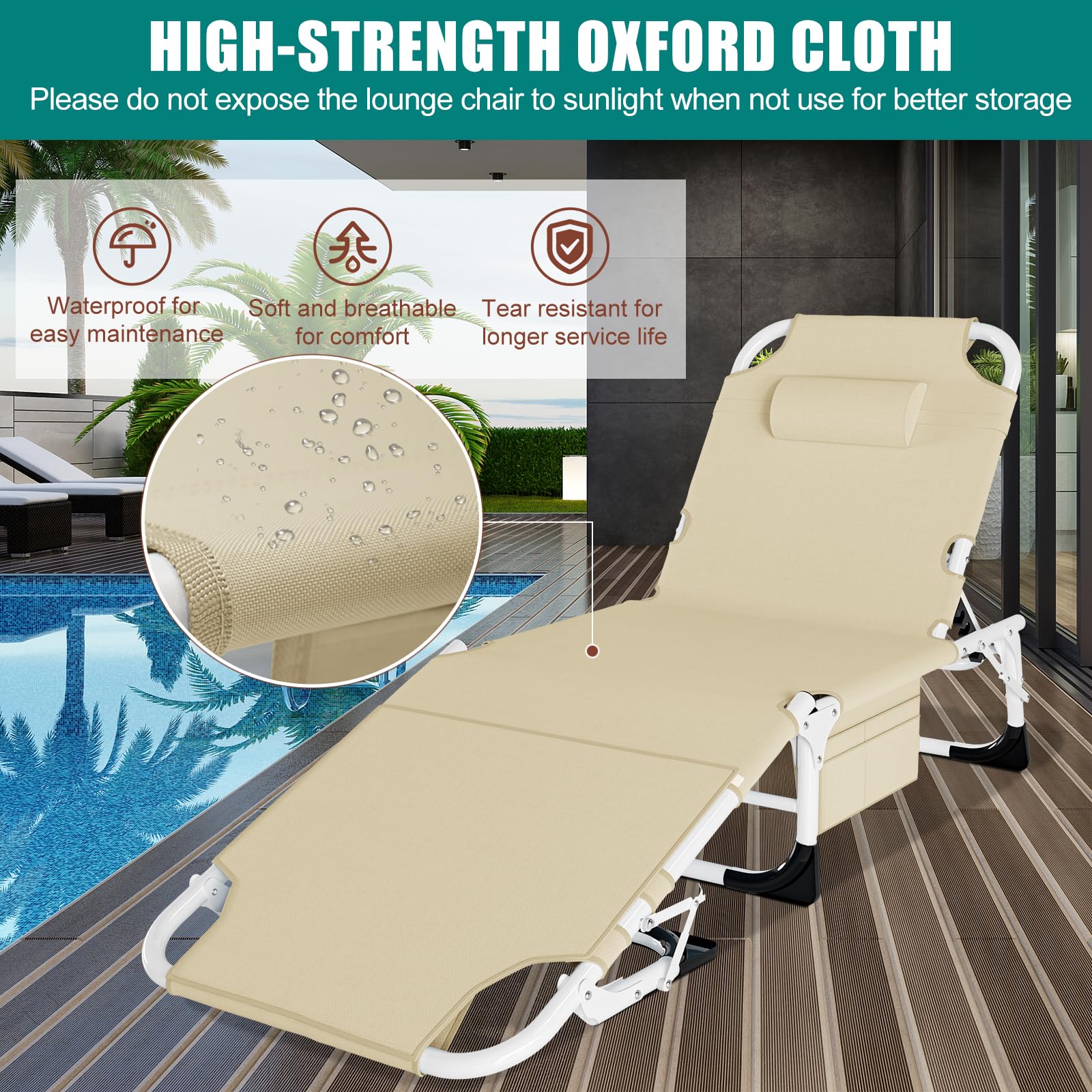 Premium Heavy Duty Tanning Chair with Face Hole - Adjustable 5-Position Folding Chaise Lounge for Outdoor Sunbathing | Portable Lay Flat Beach Chair for Pool, Lawn, Camping & Backyard Relaxation | Perfect for Beach Vacations, Backyard Lounging and Summer Outdoor Activities