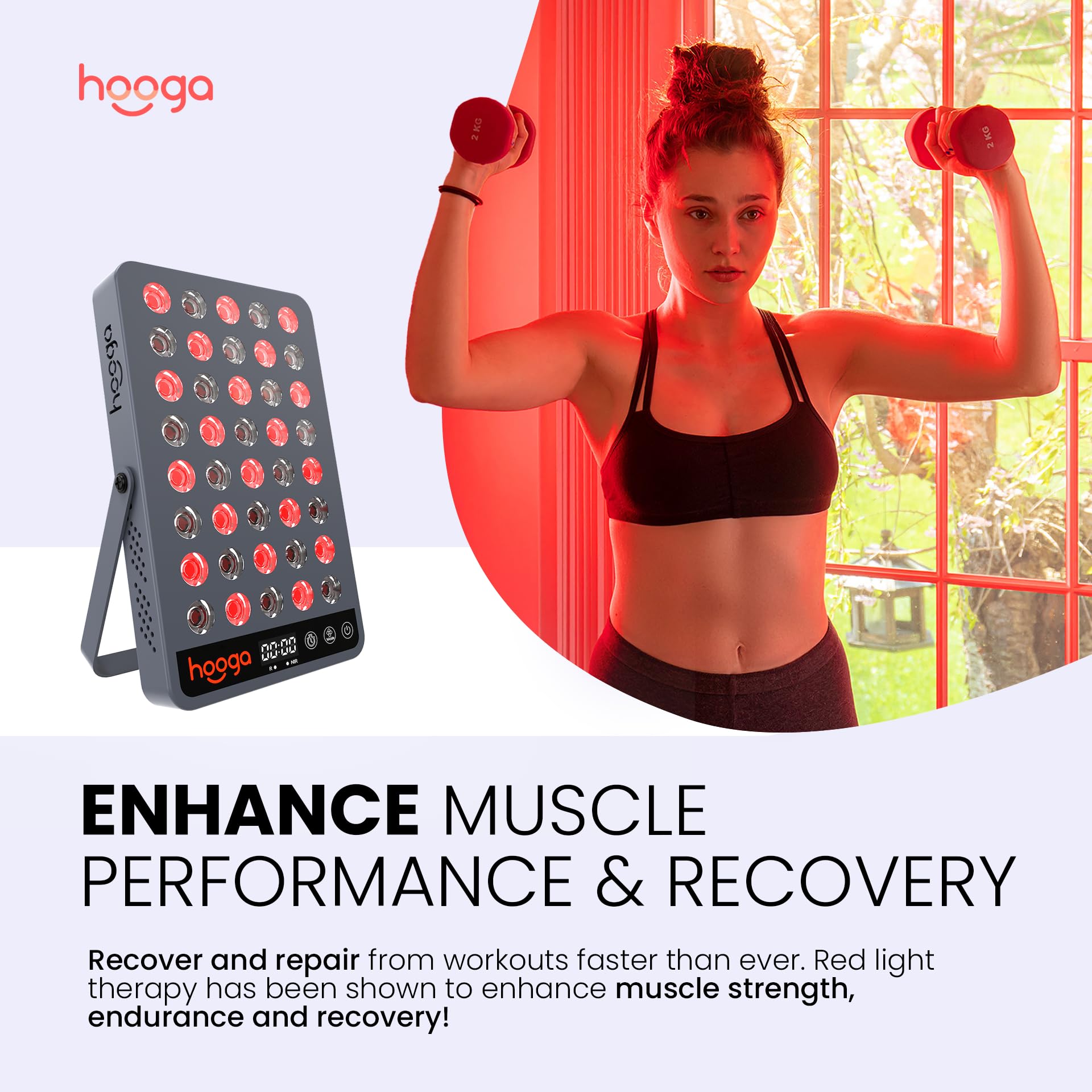 Hooga HG200 Red Light Therapy Device - 660nm & 850nm Dual Wavelength Near Infrared Light Therapy Panel with Timer & Stand | Clinical Grade for Skin Rejuvenation, Pain Relief, Muscle Recovery | Home & Professional Use for Face, Body, Joint Pain Relief & Anti-Aging Treatment