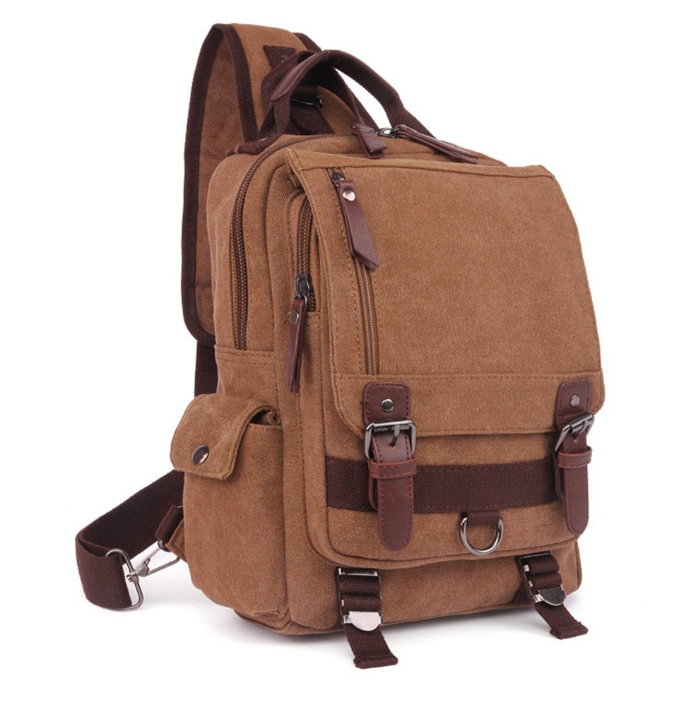 Vintage Canvas Shoulder Bag Satchel Crossbody Laptop Bag for Women & Men - Lightweight Durable School Work Travel Purse (Brown) | Perfect for College, Office, Commuting & Everyday Use