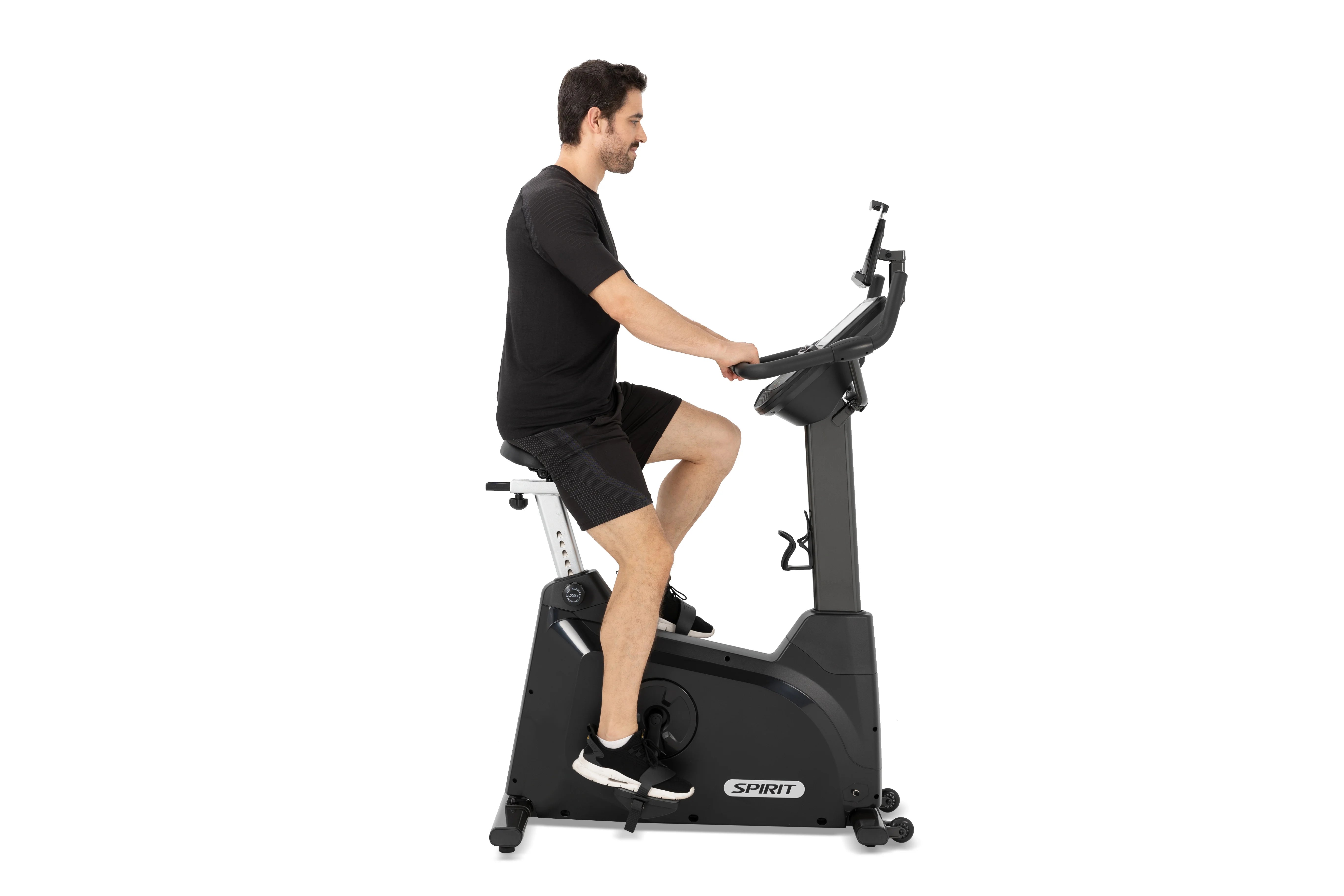 Spirit XBU55ENT Upright Exercise Bike with Entertainment Features - Home Gym Equipment for Cardio Workouts & Indoor Cycling Training - Perfect for Small Spaces & Apartment Fitness