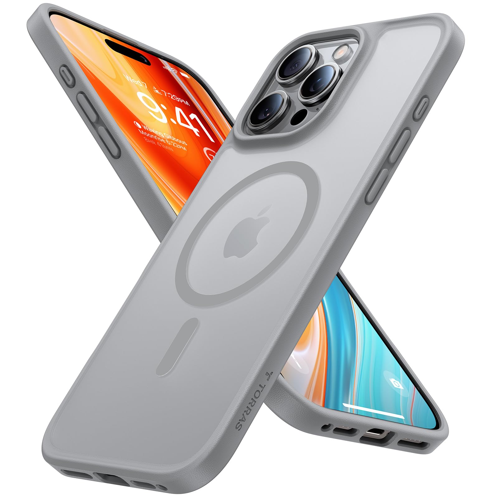 TORRAS Military Grade Shockproof iPhone 16 Pro Case with Stronger Magnetic Compatibility | Slim Protective Cover with Anti-Scratch Silicone for iPhone 16 Pro (Grey) | Perfect for Outdoor Adventures, Daily Commute & Work Protection