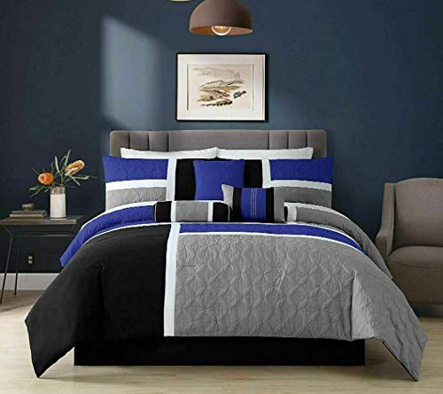 7-Piece Blue Medallion Patchwork Quilted Comforter Set - Full Size Bedding with Matching Pillow Shams | Cozy Bedroom Decor for Guest Rooms & Master Suites