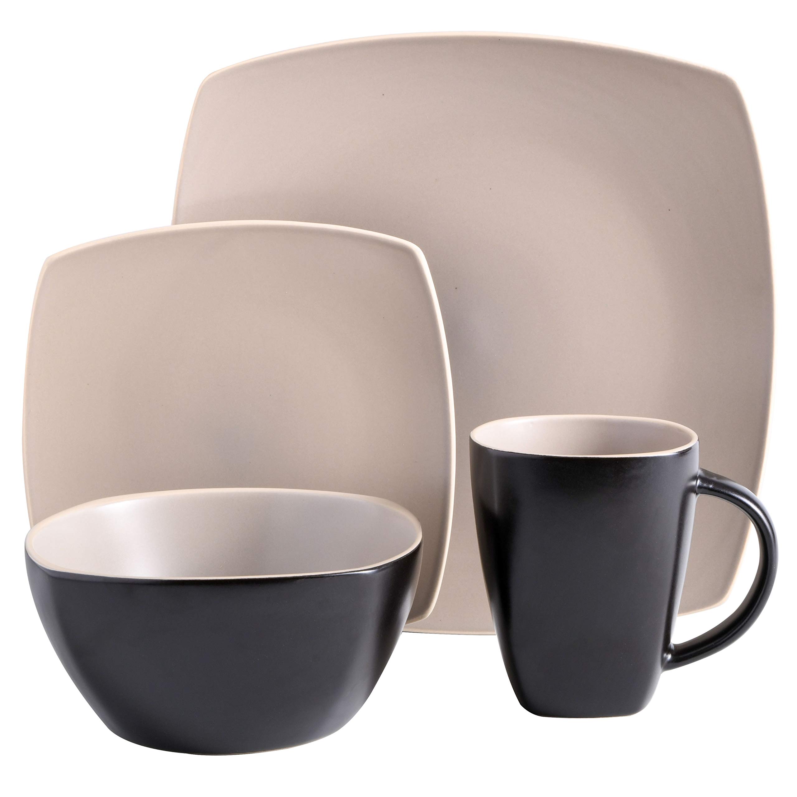 Premium Gibson Elite Soho Lounge 16-Piece Dinnerware Set for 4 - Matte Taupe Stoneware Plates, Bowls & Mugs - Elegant Dinner Party & Everyday Dining Tableware
