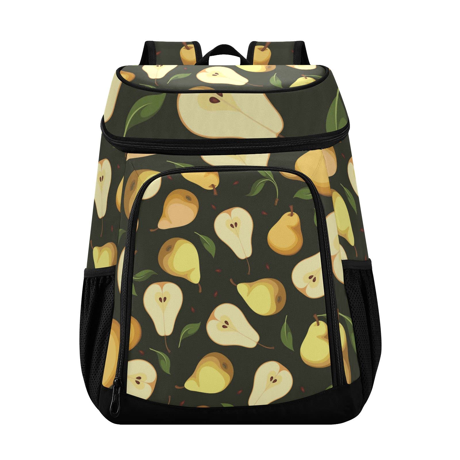 Insulated Leak-Proof Cooler Backpack for Camping, Picnic & Hiking - Reusable Shoulder Cooler Bag with Seamless Yellow Pears Design - Perfect for Outdoor Adventures, Beach Trips & Work Lunches (Men & Women)