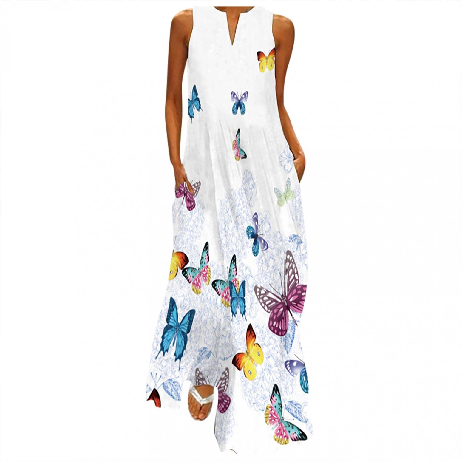 WOCACHI 2022 Women's Plus Size Floral Hawaiian Summer Maxi Dress with Spaghetti Straps - Loose Fit Long Dress for Juniors, Beach Vacation, Pool Party & Casual Outings