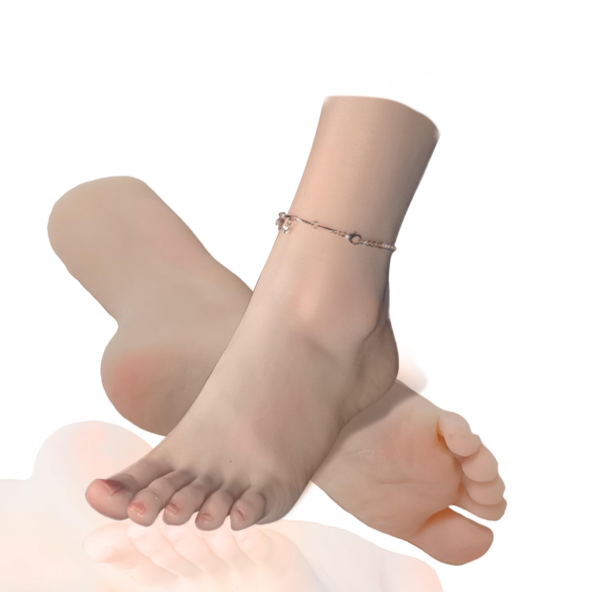 INTSUPERMAI Realistic Silicone Female Feet - 1 Pair Soft Solid Silicone Mannequin (Life-Size, No Skeleton) for Sandals, Jewelry, Socks & Nail Art Display - Perfect for Retail Stores, Photography Props & Spa Decor