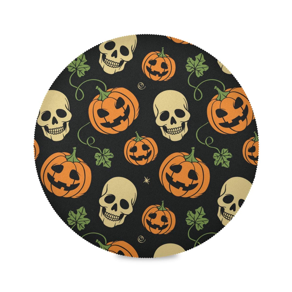 Qilmy Halloween Pumpkin Skull Round Placemats - Set of 1 Non-Slip Washable Polyester Table Mats, Heat Resistant for Kitchen & Dining Table Decor - Perfect for Halloween Parties, Thanksgiving Dinner, and Spooky Home Decor