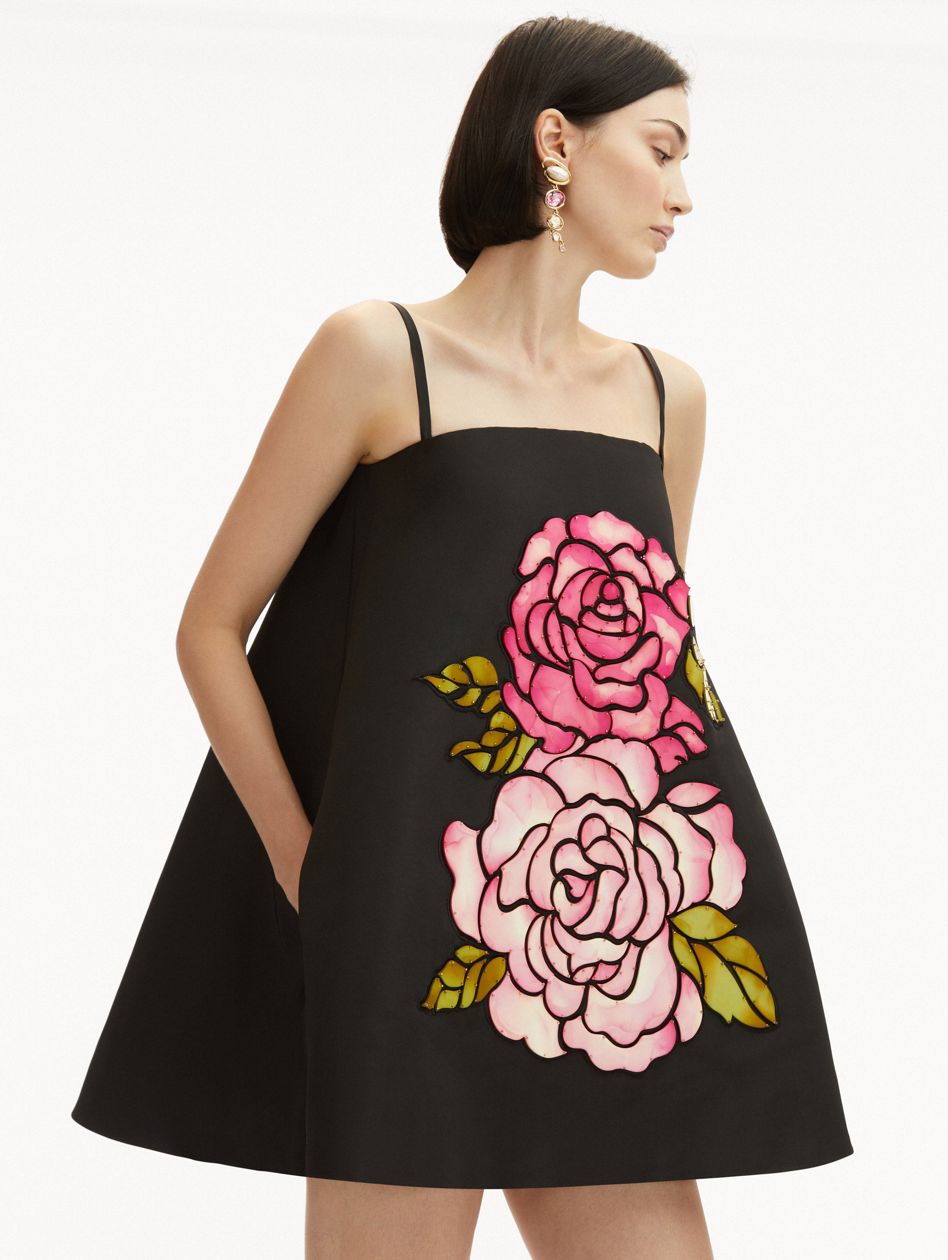 English Rose Mosaic Print Trapeze Dress - Flowy A-Line Summer Dress for Women, Perfect for Garden Parties, Date Nights & Vacation Wear