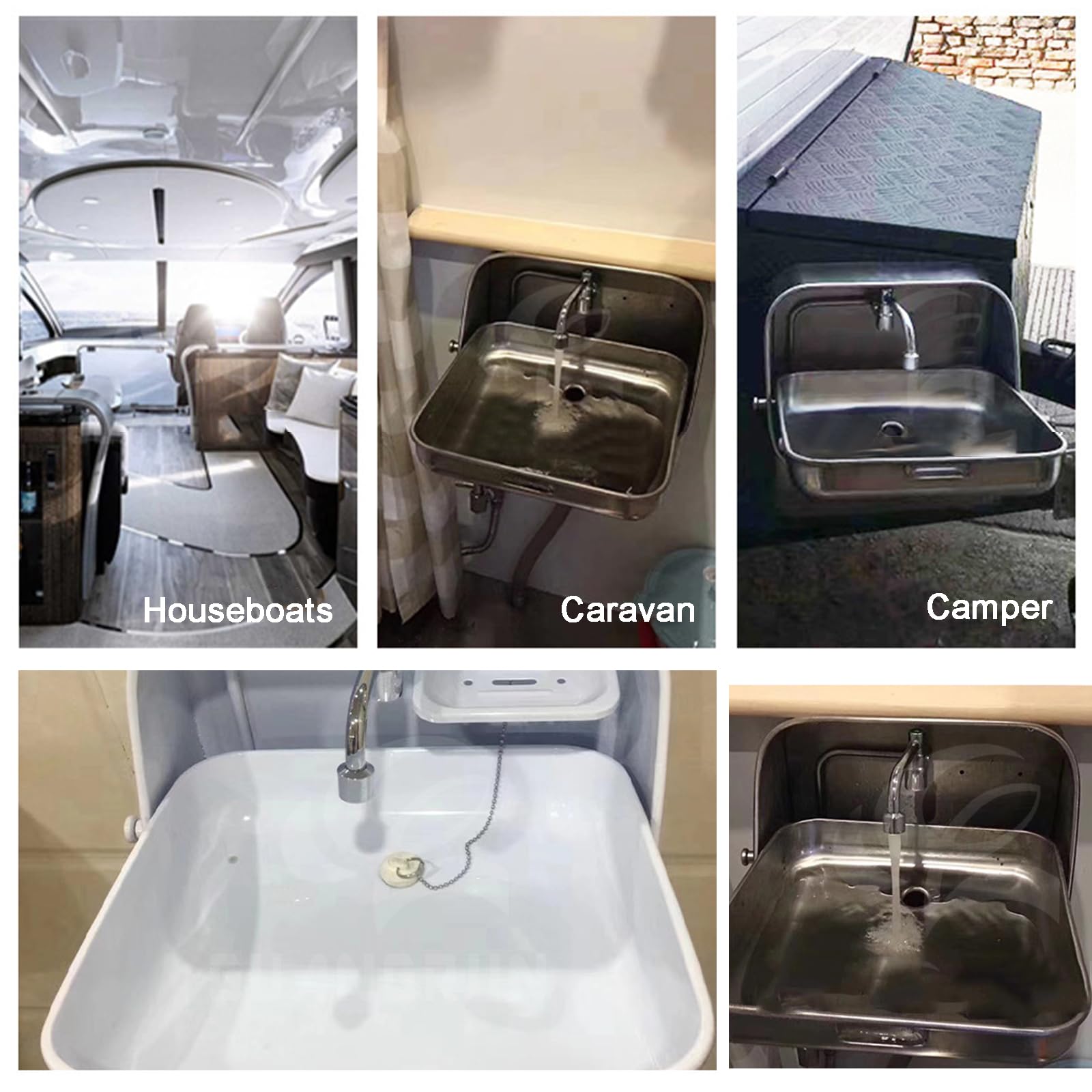 Stainless Steel Wall Mount Folding Sink with Cold Water Faucet - Compact Hand Wash Basin for RV, Caravan, Bar & Outdoor Kitchen (37x39x37.5cm) - Perfect for Camping, Tiny Homes & Off-Grid Living