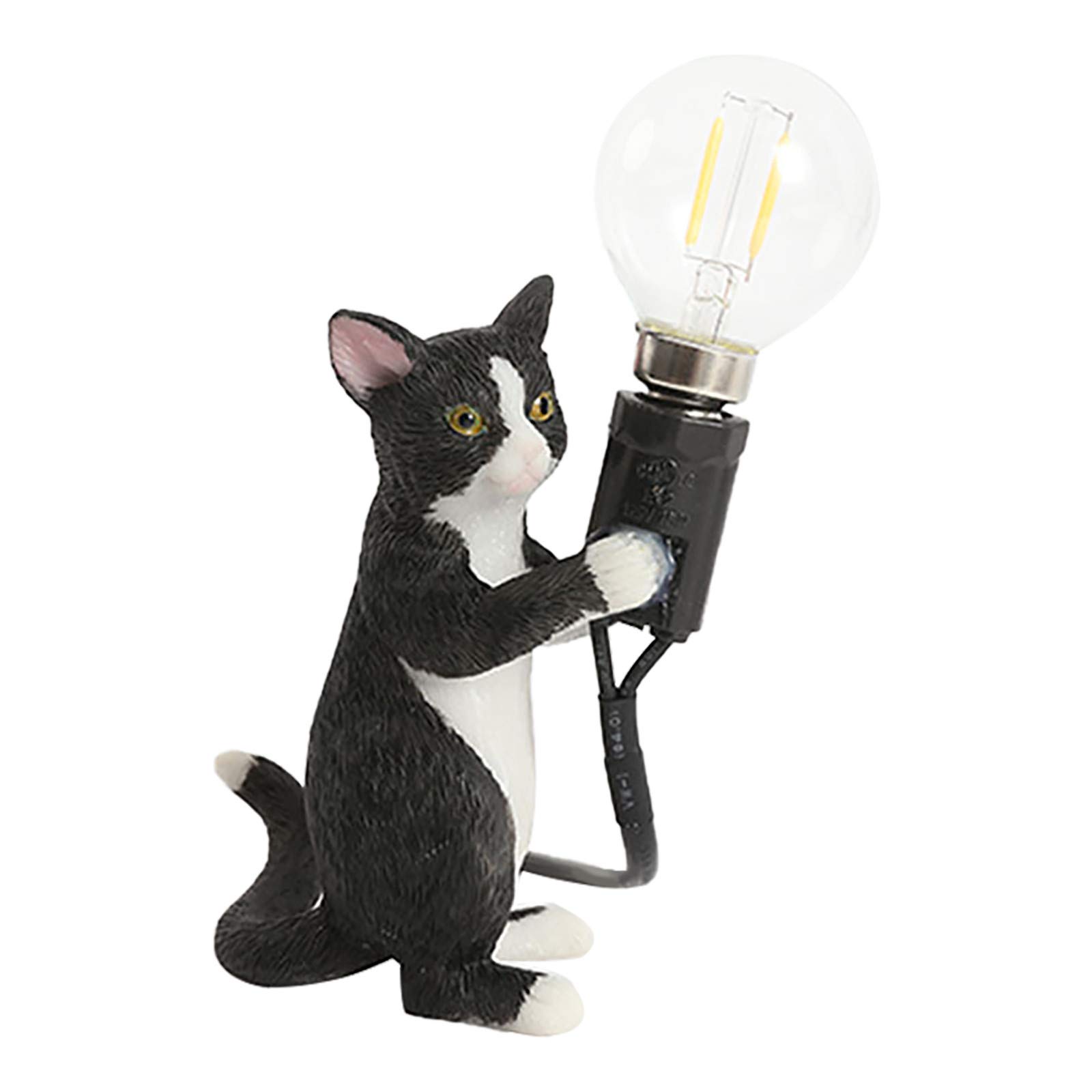 Gowersdee Vintage Retro Resin Cat Table Lamp - Decorative Animal Desk Light for Bedroom, Dining & Living Room - US Plug Black Nightstand Lamp - Perfect for Cozy Reading Nooks & Home Office Decor