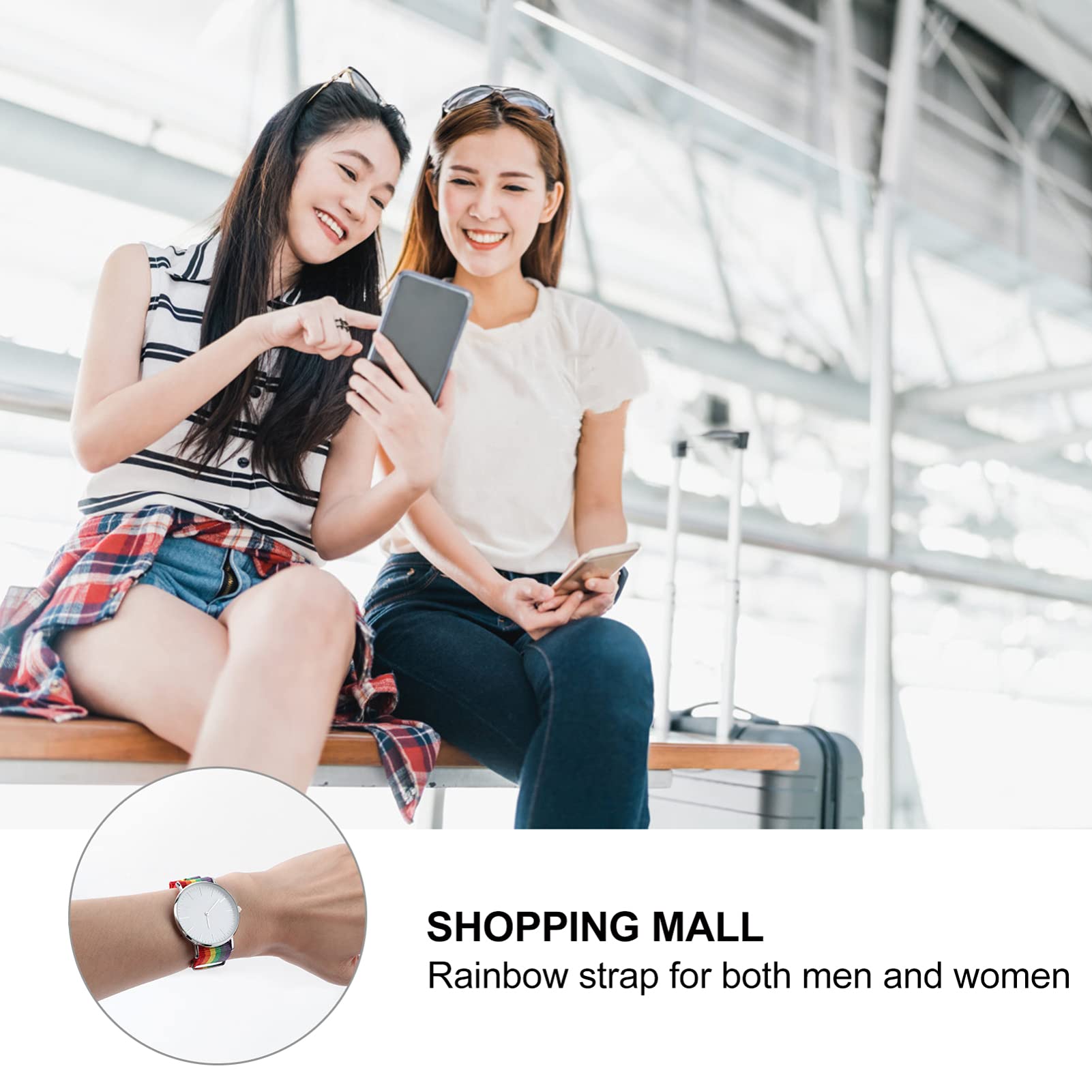 Stylish Women's Rainbow Nylon Band Quartz Wristwatch - Fashionable Waterproof Watch for Everyday Wear, Office & Outdoor Activities