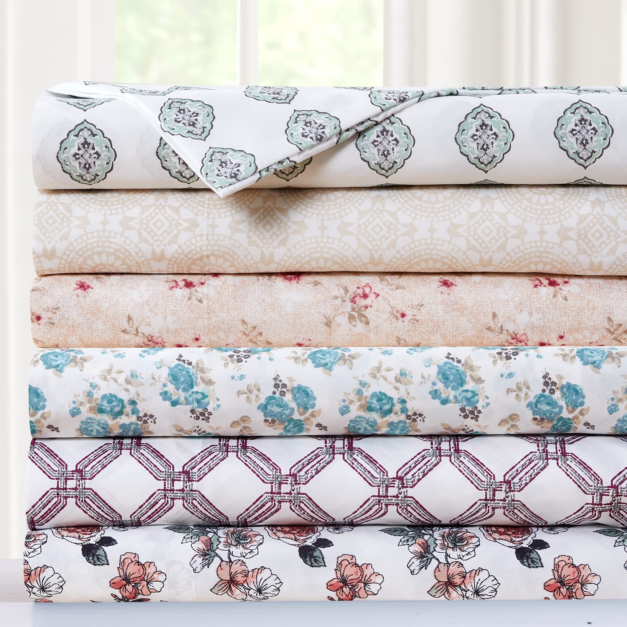 Modern Threads Printed 3-Piece Ultra Soft Bed Sheet Set with Pillowcases - Deep Pocket Fits Mattress up to 16 Inches, Kashmir Rose Design for Twin Size | Perfect for Cozy Bedrooms, Guest Rooms & Dorm Decor