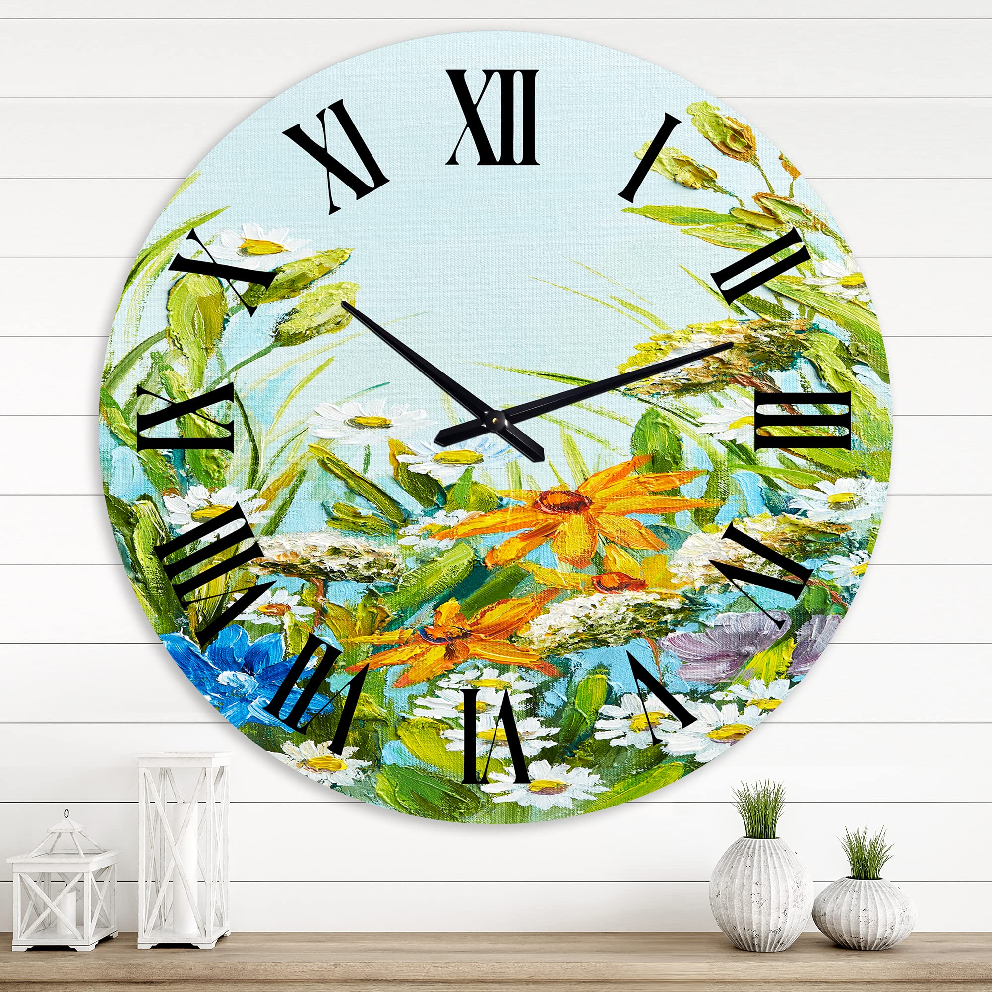 DesignQ Traditional Wall Clock - Still Life of Colorful Wildflowers II | Large Floral & Botanical Wall Clock for Living Room, Bedroom, Office Decor | Perfect for Home, Kitchen, and Office Spaces