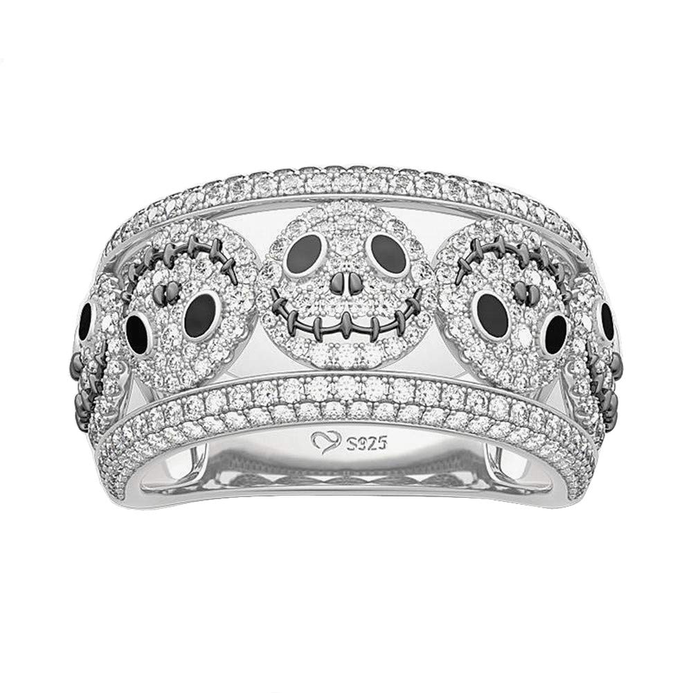 Jeulia Nightmare Before Christmas Wedding Band - 925 Sterling Silver Jack Skellington Skull Ring with CZ Solitaire & Side Stones | Halloween Jewelry, Christmas Gift, Birthday Present for Couples, Festival Accessories | Perfect for Cosplay, Themed Weddings & Holiday Parties