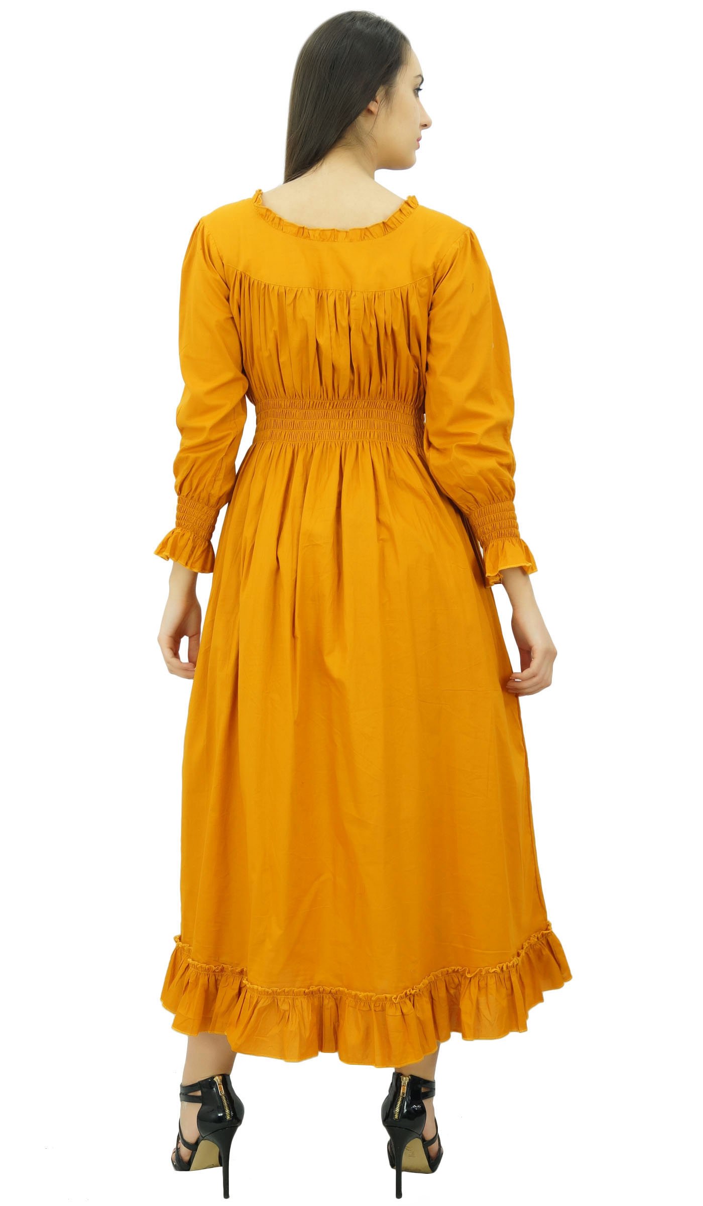 Bimba Women's Cotton Smocked Waist Long Casual Maxi Dress - Flowy Summer Beach Dress for Vacation, Party & Everyday Wear
