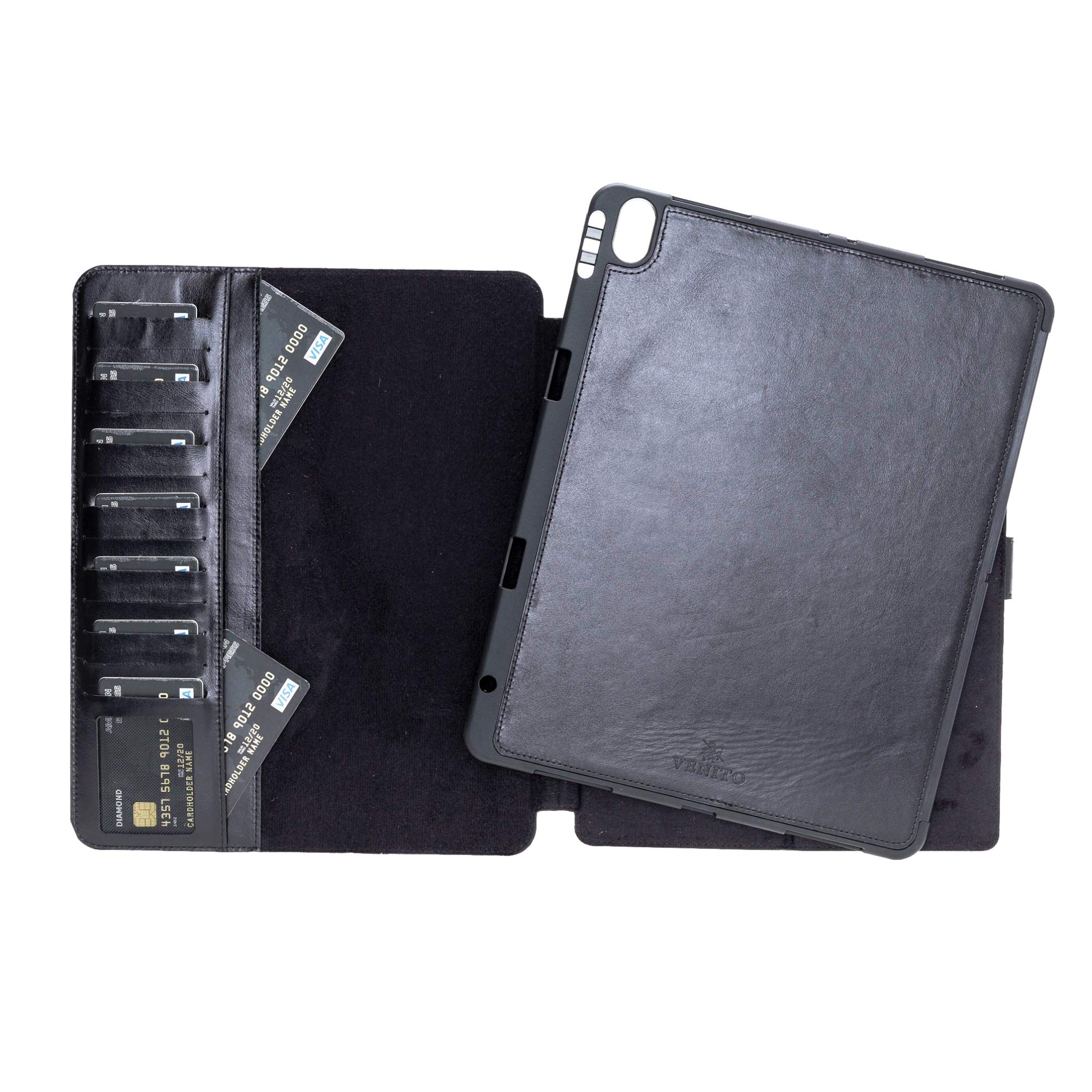 Venito Parma Genuine Leather iPad Pro 12.9 Case (3rd Gen 2018) - Handmade Folio Stand Cover with Card Slots & Auto Sleep/Wake - Perfect for Work, Travel & Home Office (Black)