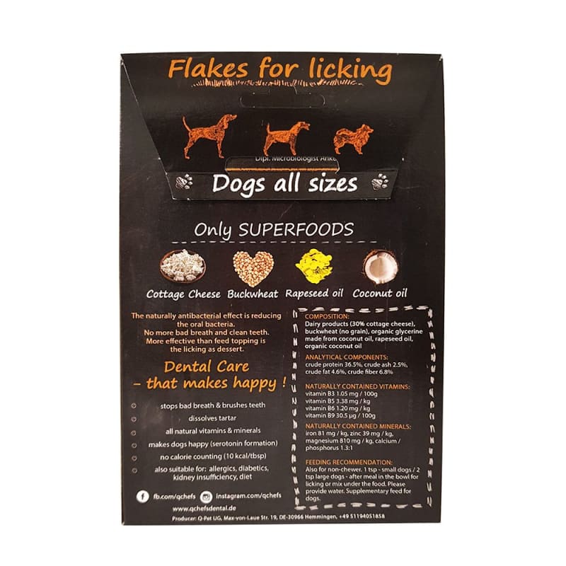 Qchefs Dog Dental Flakes Topper 90g - Natural Teeth Cleaning Treats for Dogs, Fresh Breath & Plaque Control - Perfect for Small, Medium & Large Breeds - Use as Food Topper or Standalone Snack