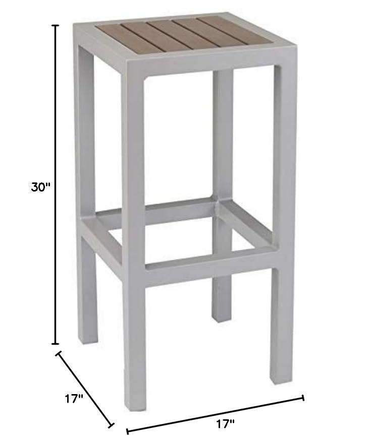 Premium Napa Aluminum Patio Bar Stool - Silver & Gray Outdoor Bar Height Stool for Backyard, Poolside & Garden Seating
