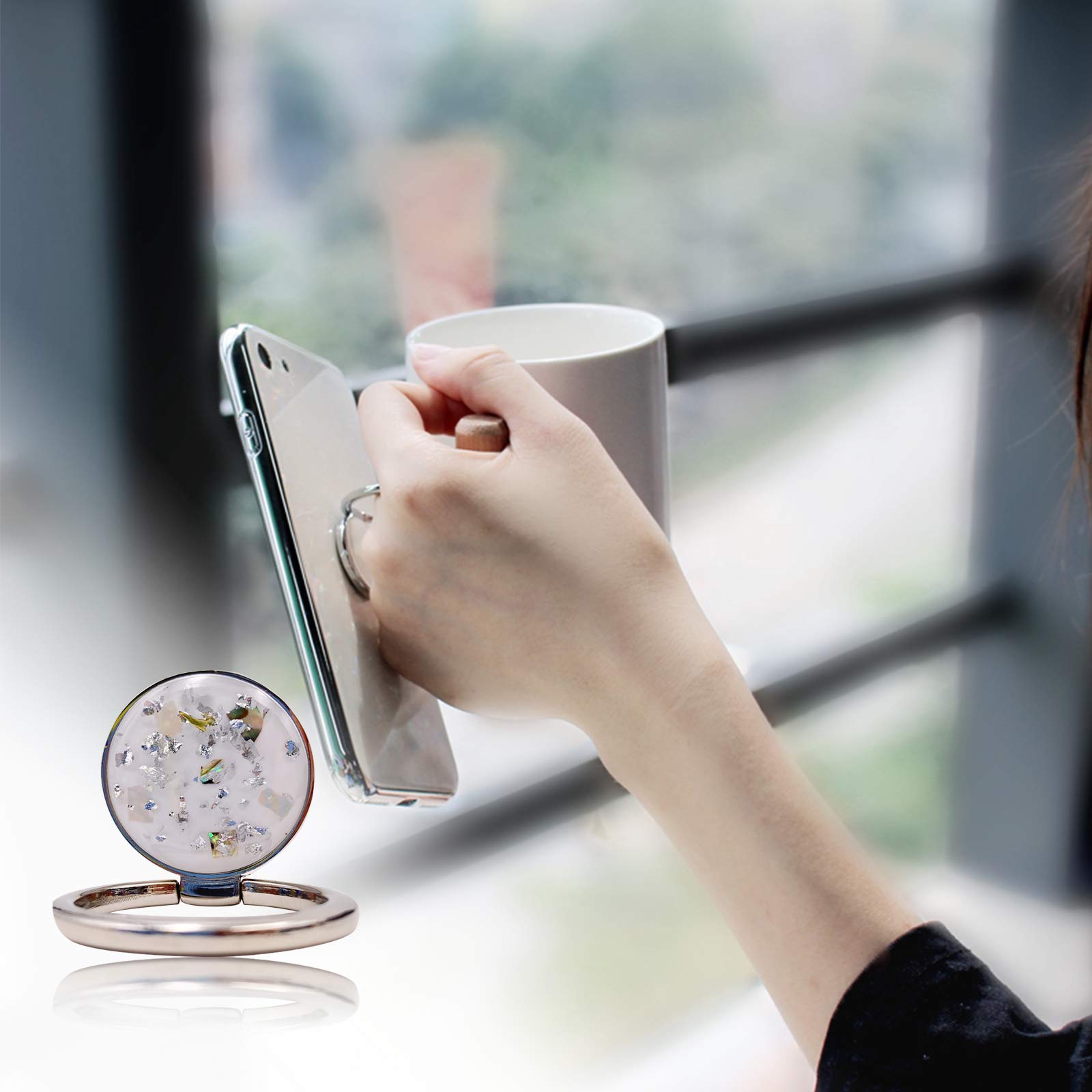 Universal Phone Ring Holder Stand - 360° Rotating Finger Grip with Marble Design, Wireless Charger Friendly, Compatible with All Smartphones (Yellow Gold) - Perfect for Hands-Free Viewing, Gaming, and Video Calls