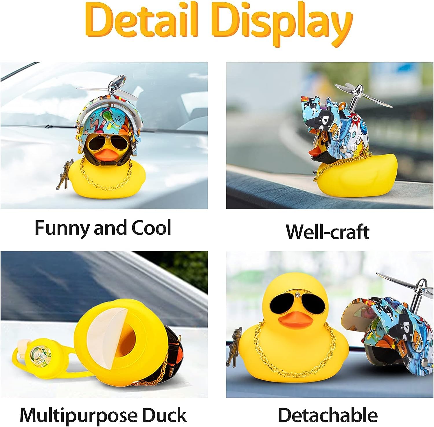 2Pcs Rubber Duck Car Ornaments - Squeeze Duck Dashboard Decor for Cars, Motorcycles & Bicycles | Fun Dashboard Accessories for Road Trips, Commuting and Cycling Adventures