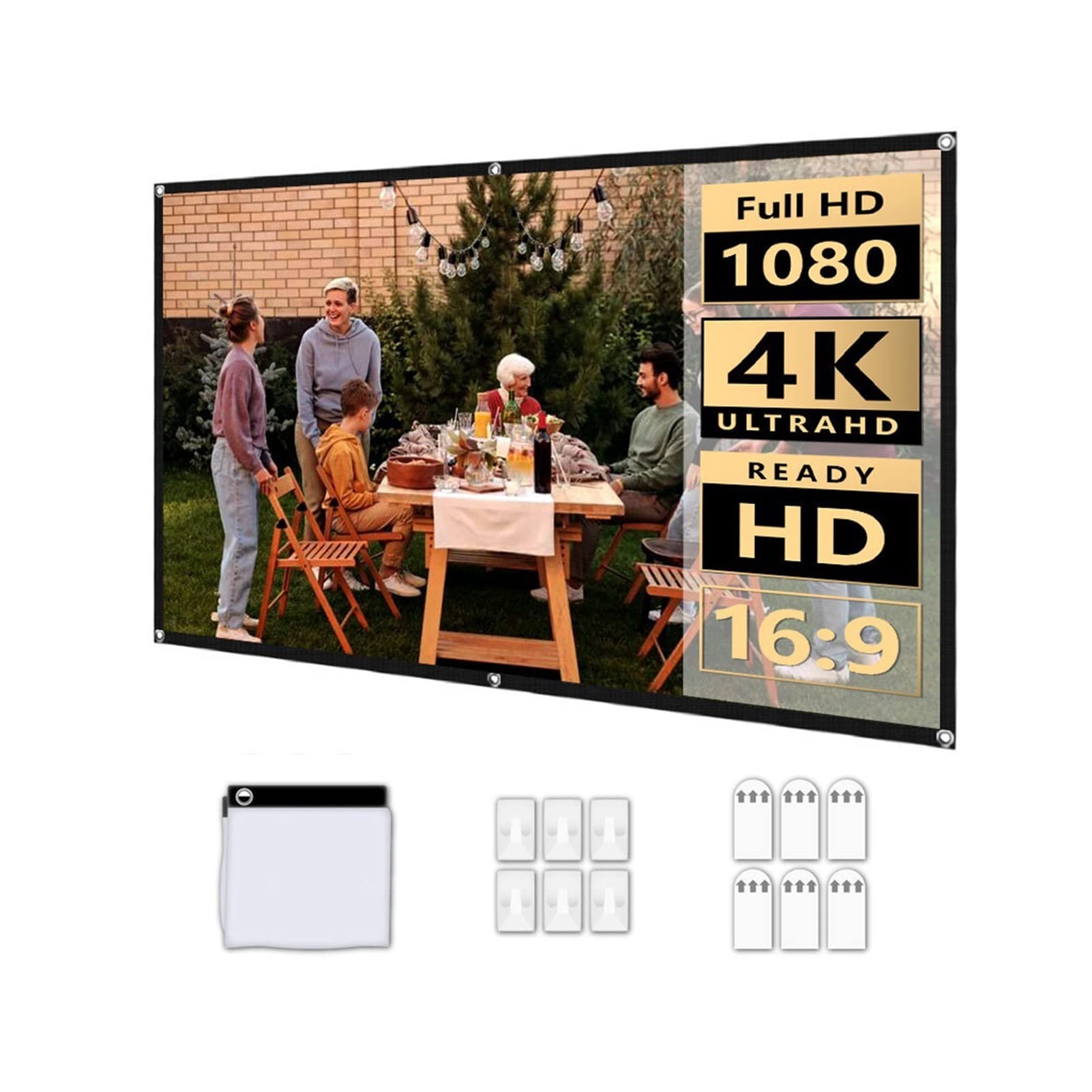 NHJYKJ 100/120 Inch Portable Projector Screen - HD 16:9 Foldable Fabric Screen with High Brightness Reflective Surface for PS5/PS6 Gaming & Home Theater - Perfect for Indoor/Outdoor Movies, Gaming, and Presentations