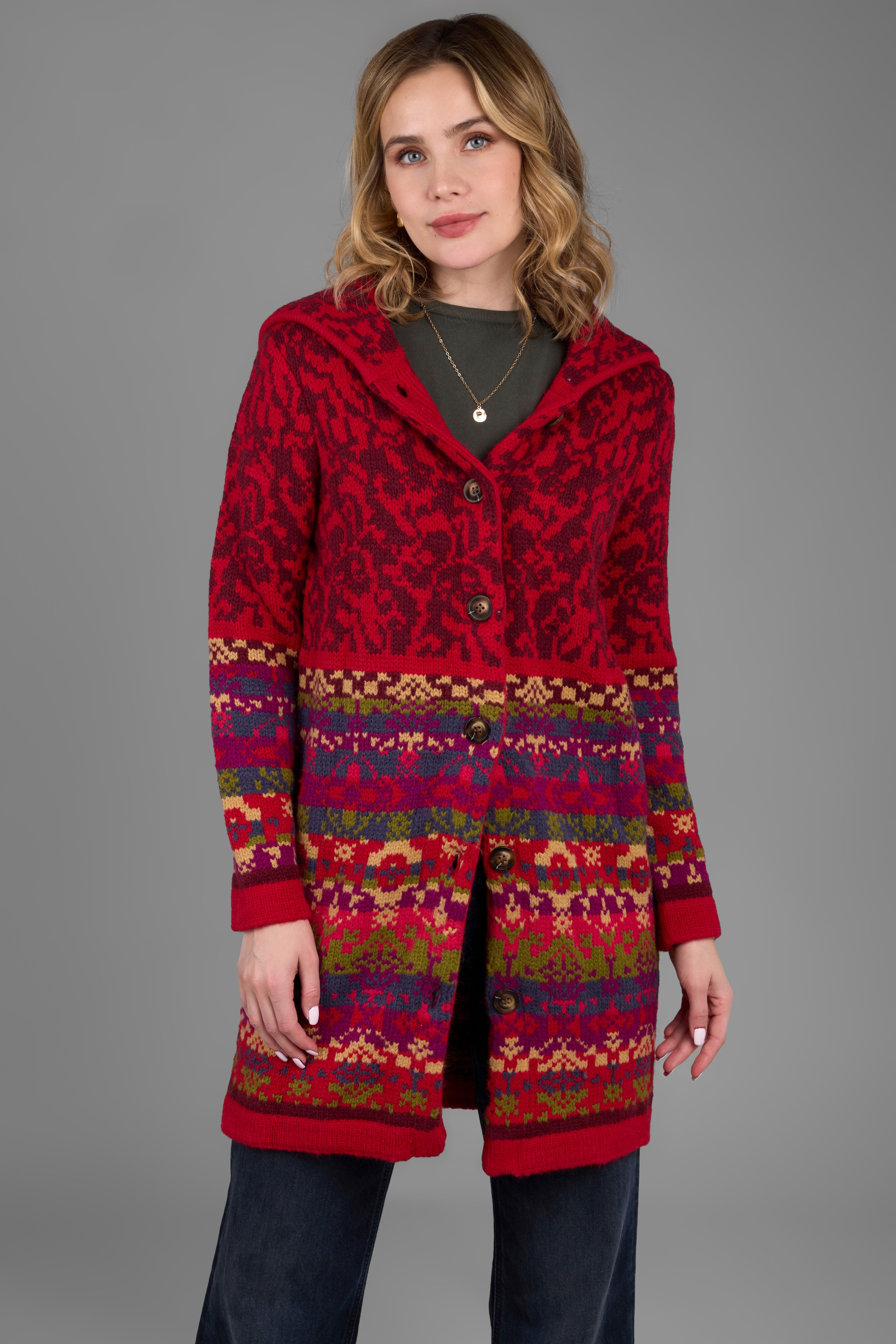 Fair Isle Nordic Long Cardigan for Women - Cozy Winter Knit Sweater with Classic Nordic Patterns - Perfect for Christmas, Holiday Parties & Casual Outfits