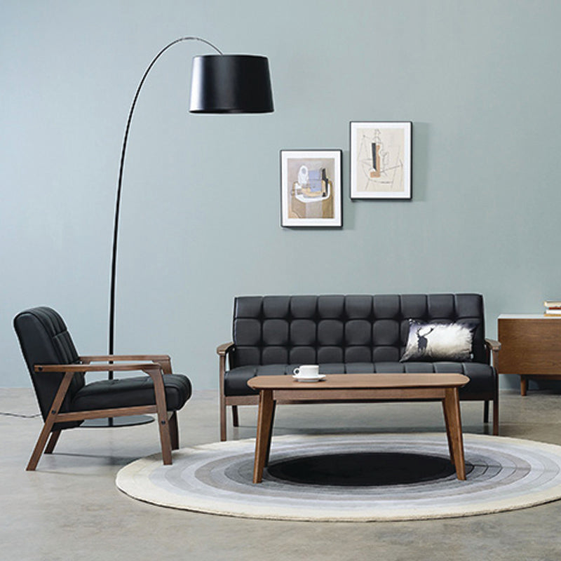 TUCSON Modern Lounge Chair - Walnut Wood Frame & Black PU Leather Upholstery - Comfortable Accent Chair for Living Room, Bedroom, or Office