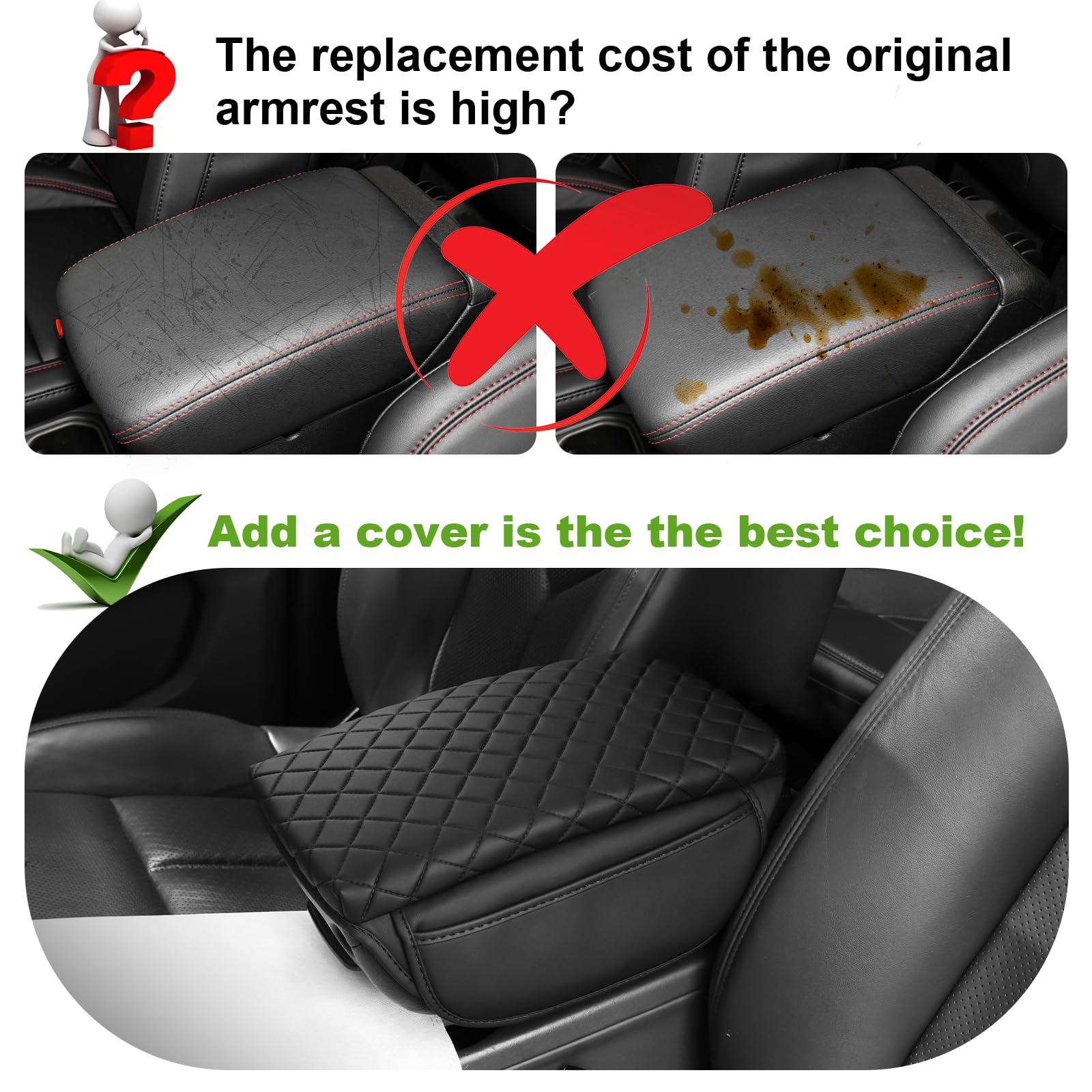 Premium Leather Console Cover for Jeep Wrangler JL/JLU & Gladiator JT (2018-2025) - Armrest Pad with Storage Pockets | Durable Center Console Protector for Comfort & Style | Perfect for Off-Roading, Daily Commutes & Adventure Trips