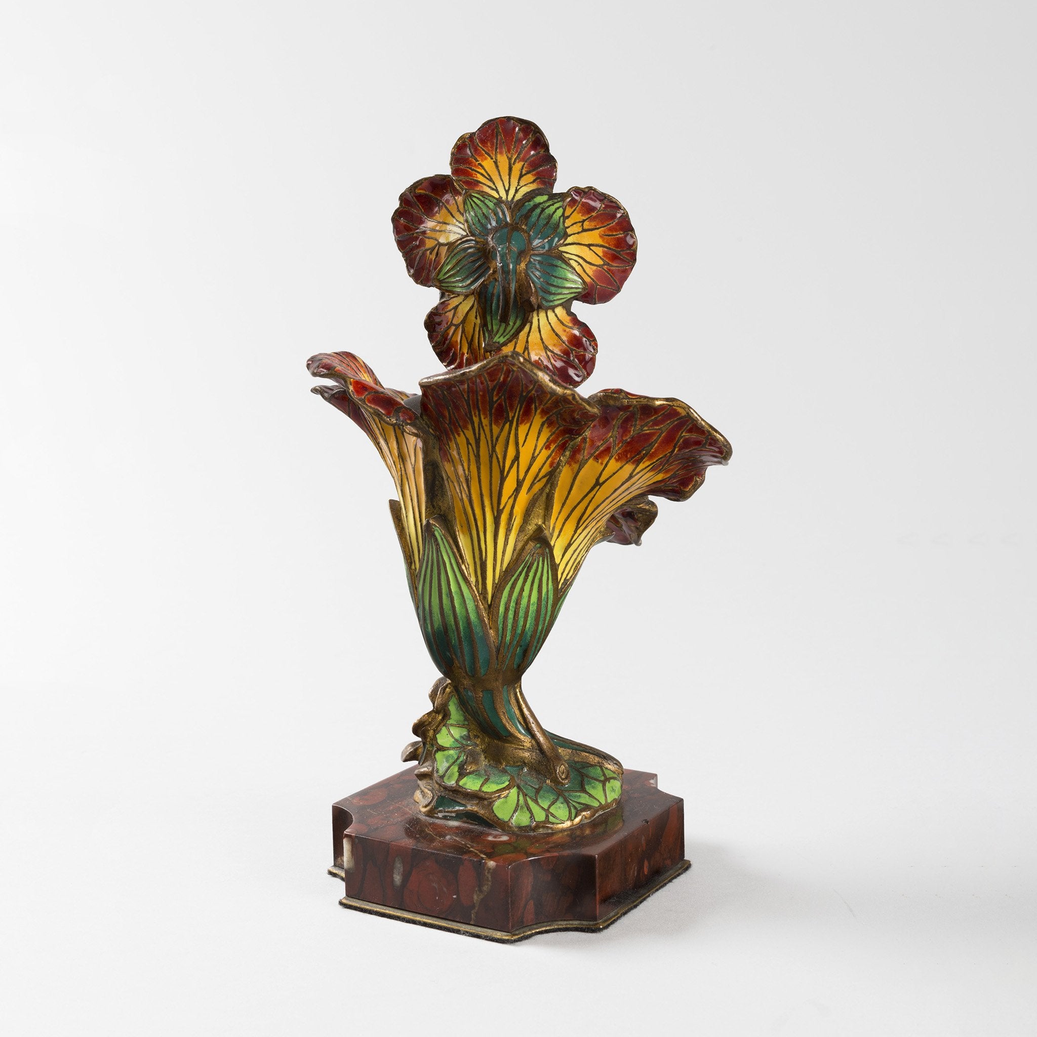 Henri Godet Enameled Bronze Femme Fleur Sculpture - Elegant French Art Deco Flower Woman Statue for Home Decor, Office & Garden