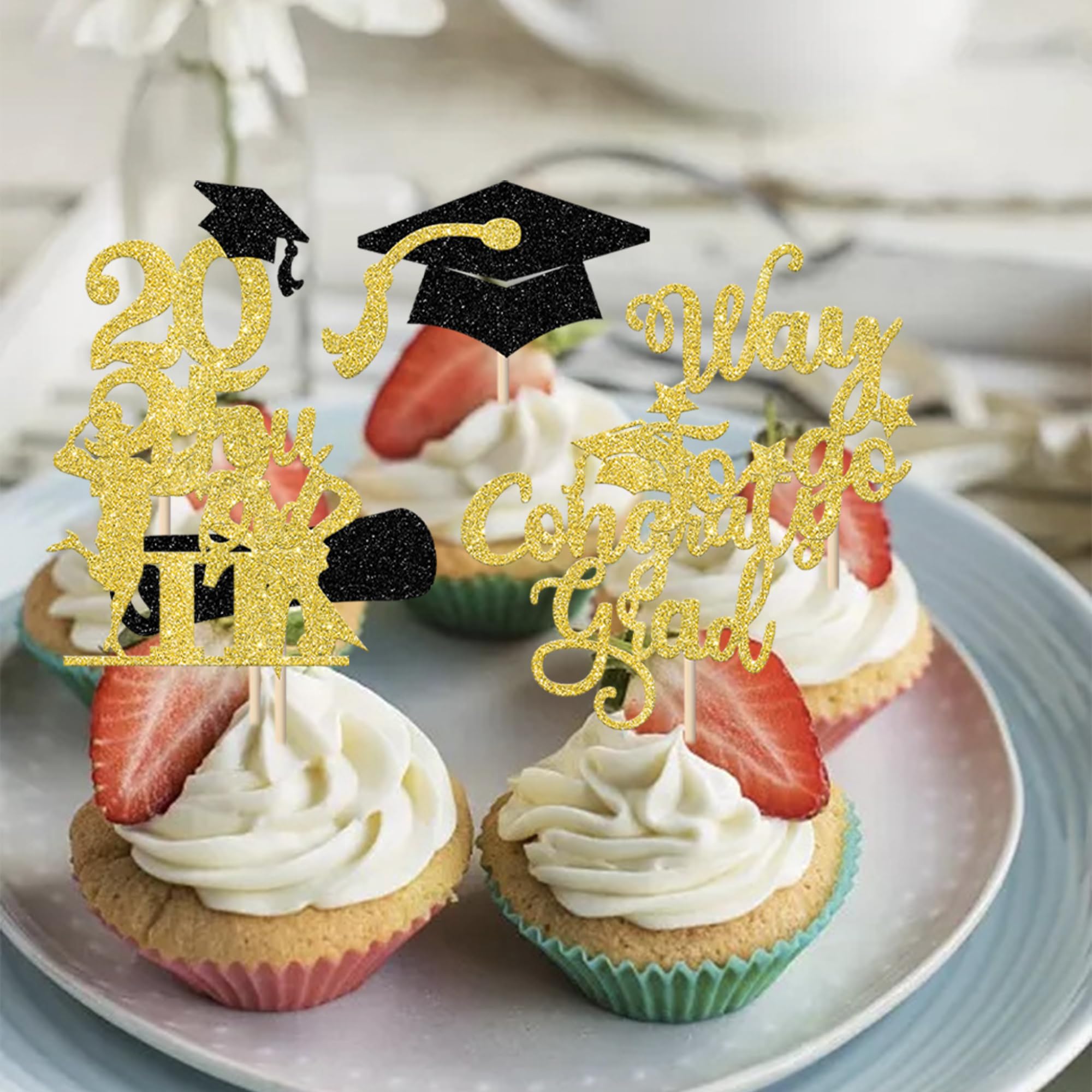 24 Pack Lawyer Graduation Cupcake Toppers - Class of 2025 Glitter Grad Cap Law School Survivor Cake Decorations - Gold Cupcake Picks for 2025 Lawyer Graduation Party, Birthday & Celebration Supplies