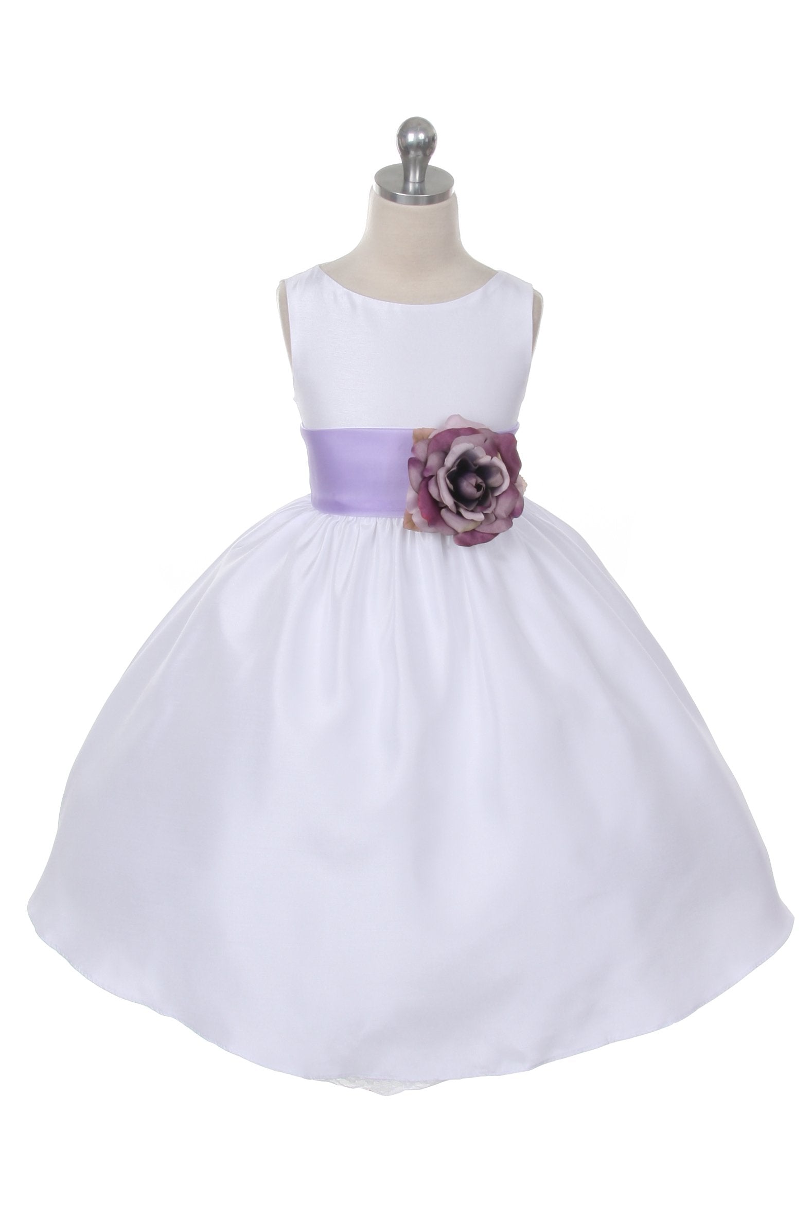 Ivory Classic Poly Silk Girls Dress with Organza Sash - Elegant Flower Girl Dress for Weddings, Parties & Special Occasions
