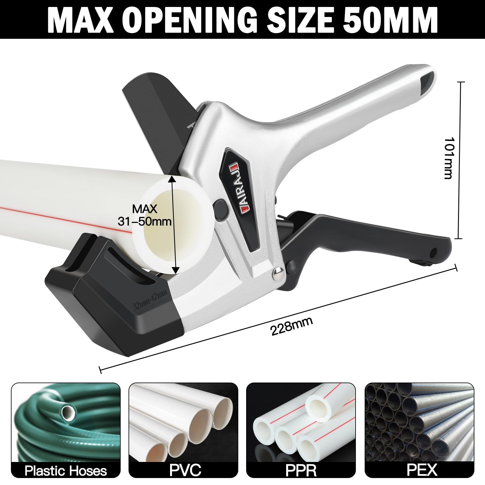 Heavy Duty AIRAJ Ratchet PVC Pipe Cutter - Cuts up to 2 Inch PVC, PEX & Plastic Pipes - One-Click Blade Replacement with Extra Spare Blade - Ideal for Plumbing, DIY Projects & Pipe Installation