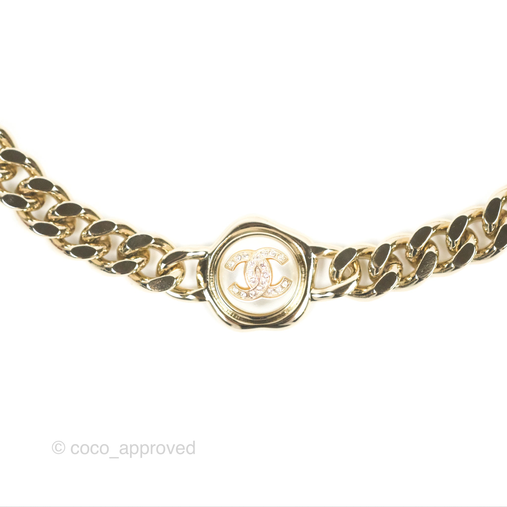 Chanel Chain Pearl CC Choker Necklace in Gold Tone - 22S Collection | Elegant Pearl & Chain Design for Women's Fashion, Party & Evening Wear