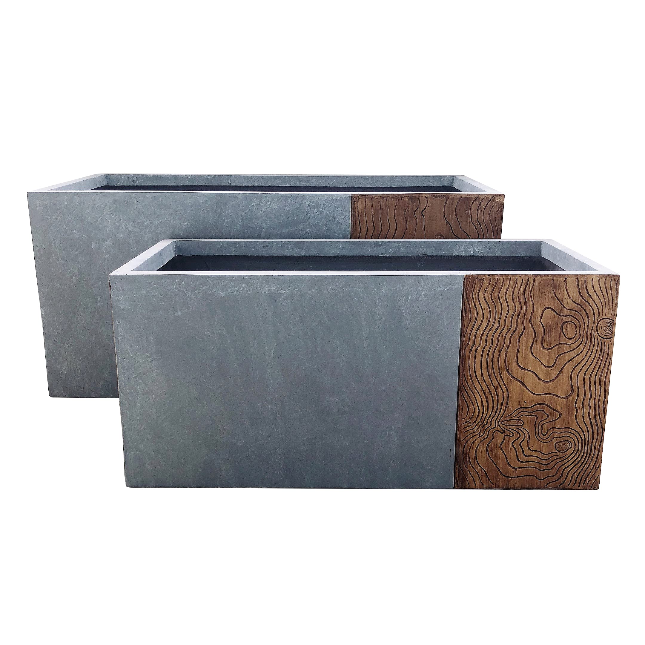 Kante Lightweight Concrete Modern Rectangle Outdoor Planter Set - 31 Inch & 23 Inch - Gray & Brown - Perfect for Patio, Garden, and Balcony Decor