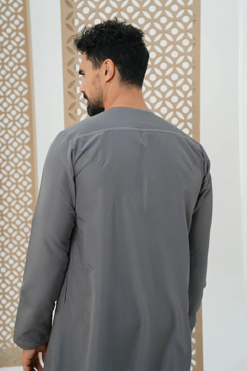 Premium Emirati Faris Thobe Jubba for Men - Elegant Charcoal Gray Traditional Arabic Robe - Perfect for Eid, Weddings & Special Occasions