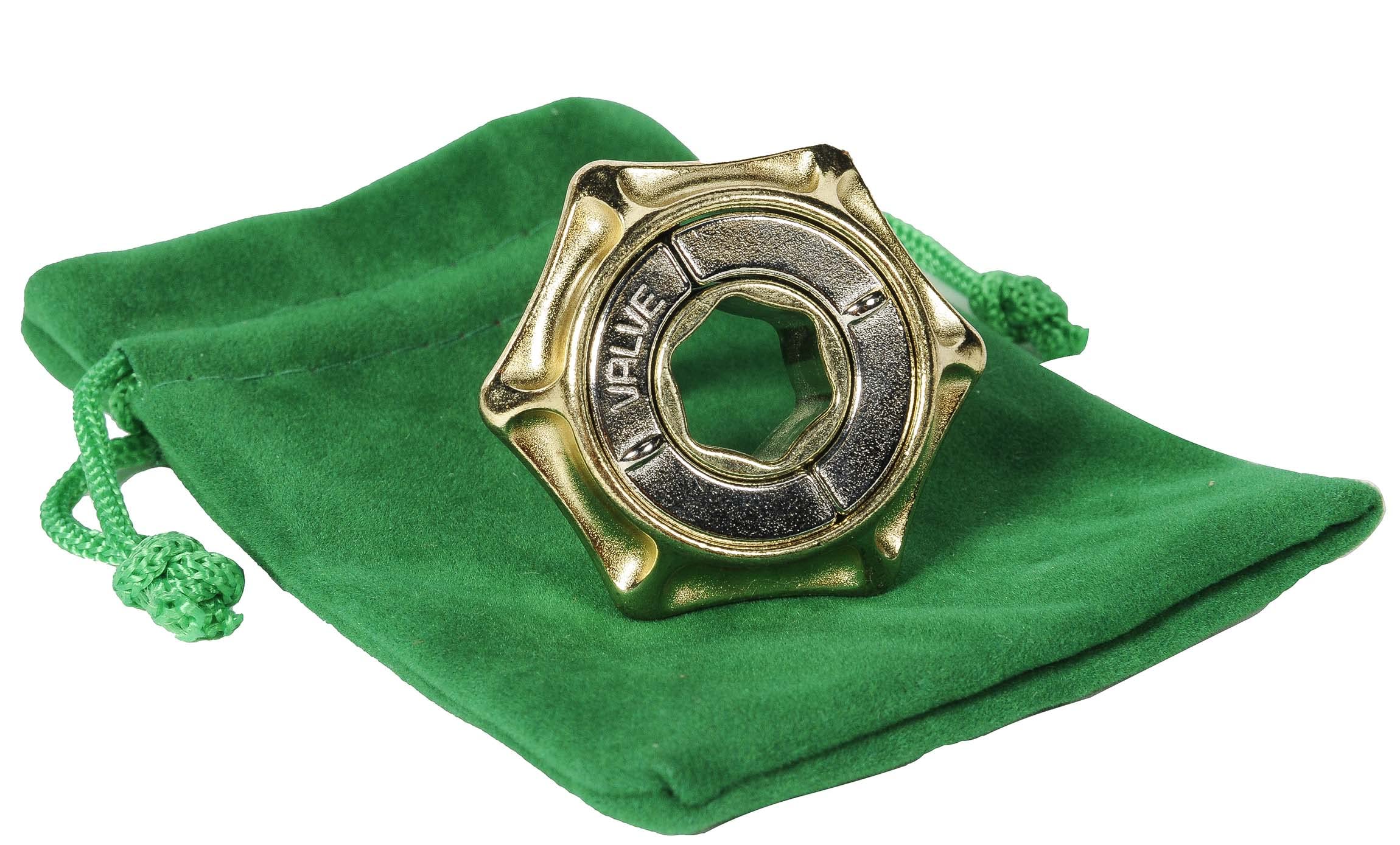 Hanayama Metal Brain Teaser Puzzles - 2022 New Releases Dice & Valve with 2 Green Velveteen/Red Satin Drawstring Pouches - Challenging Logic Games for Adults & Teens - Perfect for Office Stress Relief, Travel Entertainment & Gift Giving