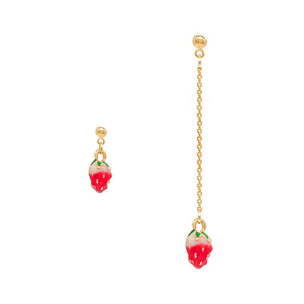 Cute 3D Strawberry Drop Earrings for Women - Long Chain Asymmetrical Fruit Dangle Earrings - Summer Fashion Jewelry for Girls & Teens - Perfect for Parties, Beach Outings & Everyday Wear