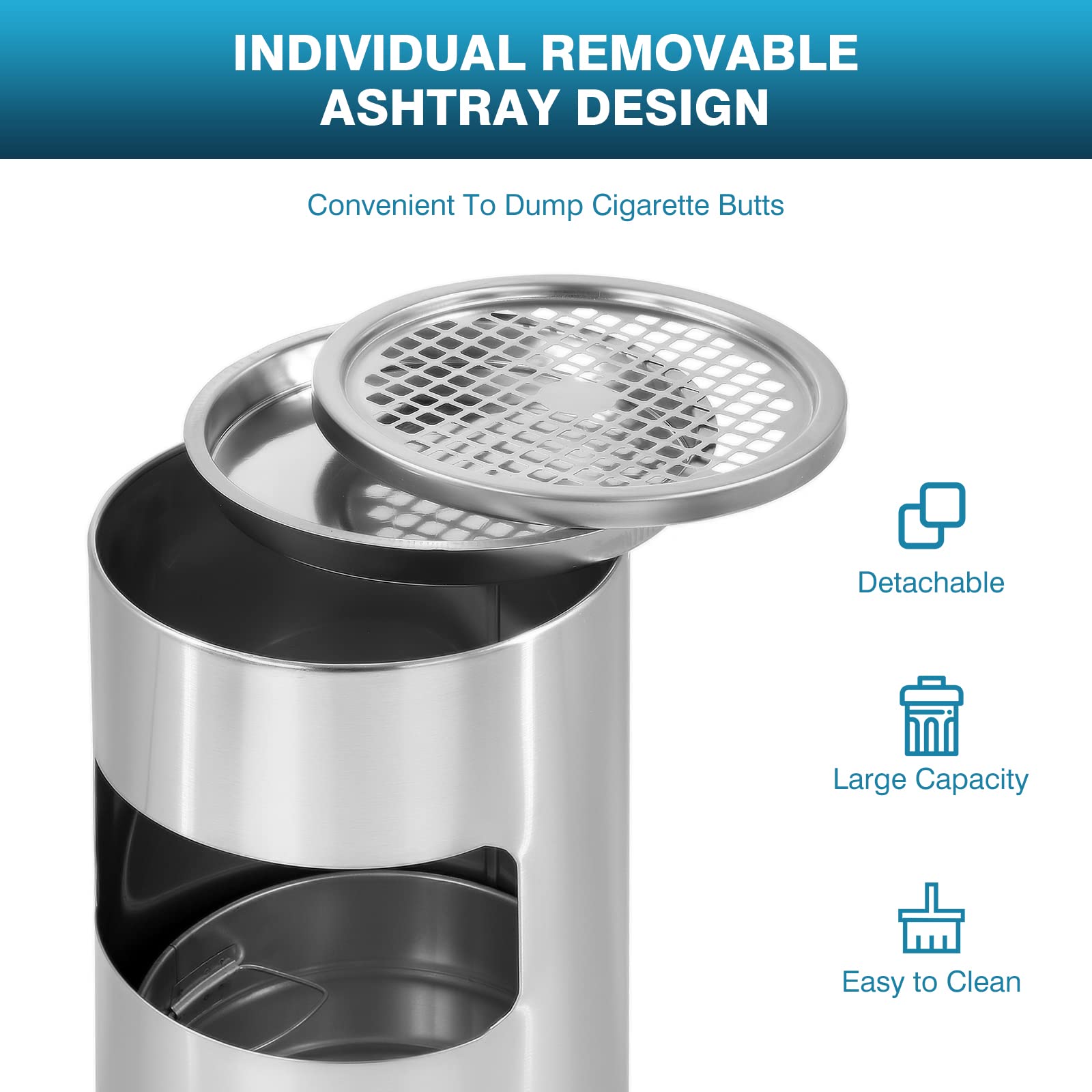 IRONWALLS Stainless Steel Trash Can with Lid - 13 Gallon Indoor/Outdoor Garbage Bin, Commercial Grade Waste Container with Removable Inner Bucket - Perfect for Kitchen, Office, Patio & Restaurant Use