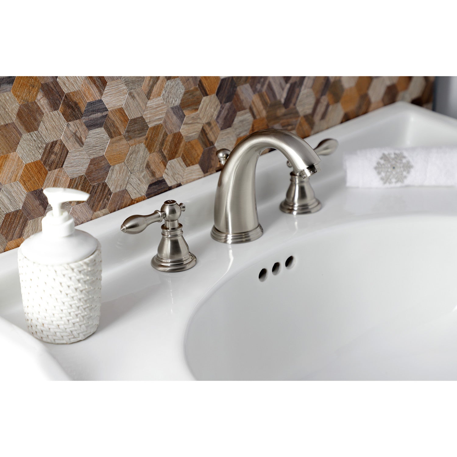 American Classic KB988ACL Brushed Nickel Widespread Bathroom Faucet - 3 Hole Deck Mount with Pop Up Drain - Perfect for Modern Bathroom Renovations & Vanity Upgrades