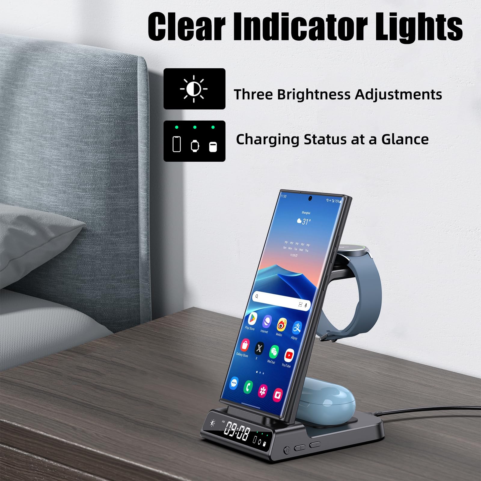3-in-1 Wireless Charging Station for Samsung Galaxy S25/S24/S23 Ultra, Z Flip 6, Fold 6 & Galaxy Watch Ultra/7/6/5 - Fast Qi-Certified Charger for Phone, Earbuds & Smartwatch (Black) | Perfect for Home, Office & Travel
