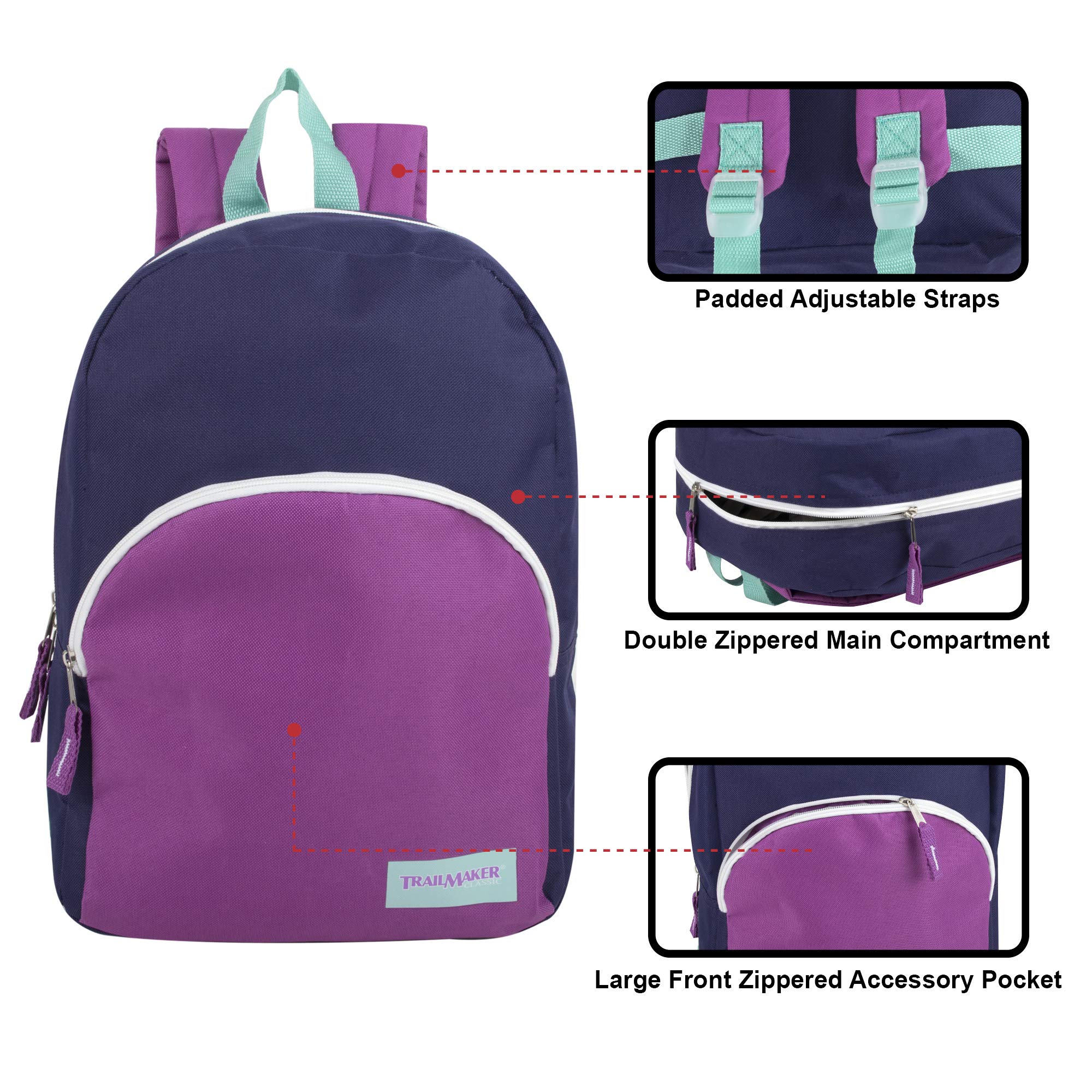 24 Pack Kids 15 Inch Bulk Backpacks with Padded Straps - Durable School Backpacks for Boys & Girls - Perfect for Hiking, Travel & Daily School Use