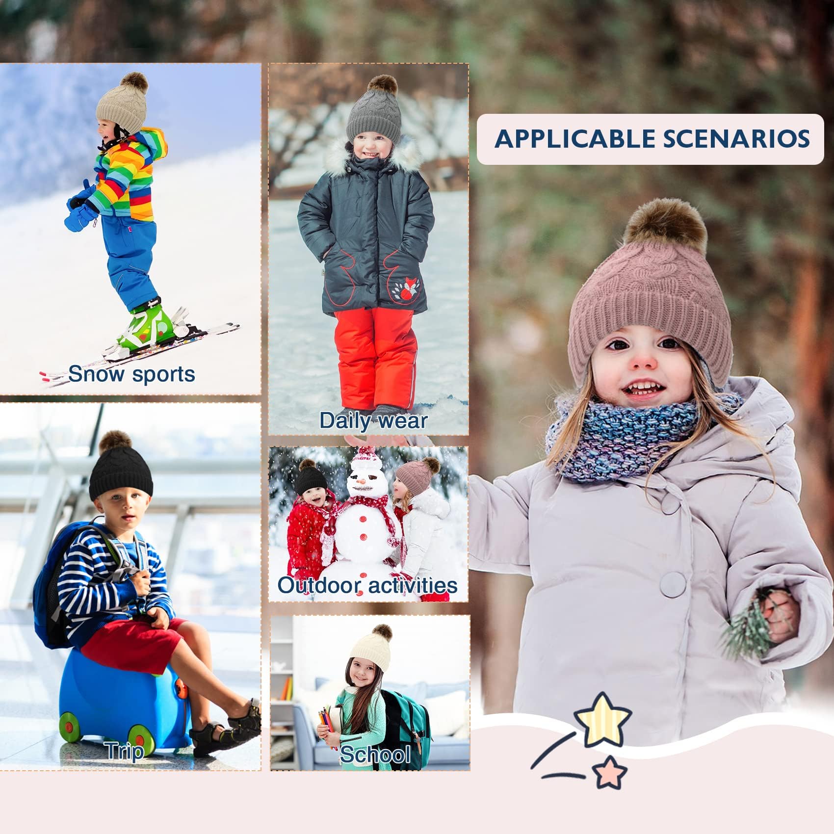 Durio Baby Winter Hat with Pom Poms - Soft Knit Beanie for Newborns & Infants - Warm Winter Hats for Girls & Boys - Perfect for Outdoor Play, Snow Days & Holiday Photos