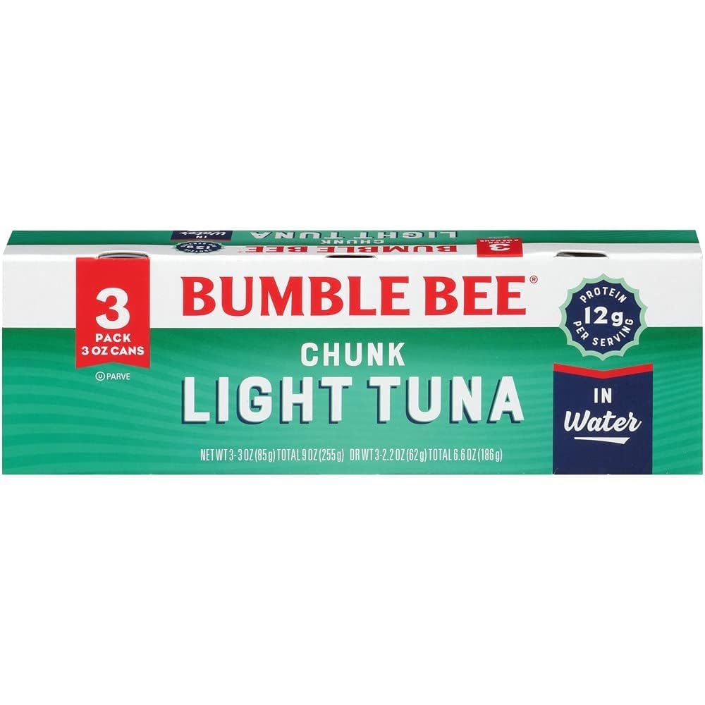 Bumble Bee Chunk Light Tuna in Water, 3 oz Cans (Pack of 3) - Wild Caught Skipjack Tuna - High Protein 12g per Serving - MSC Certified Sustainable Seafood - Non-GMO, Gluten Free, Kosher - Perfect for Salads, Sandwiches & Quick Meals