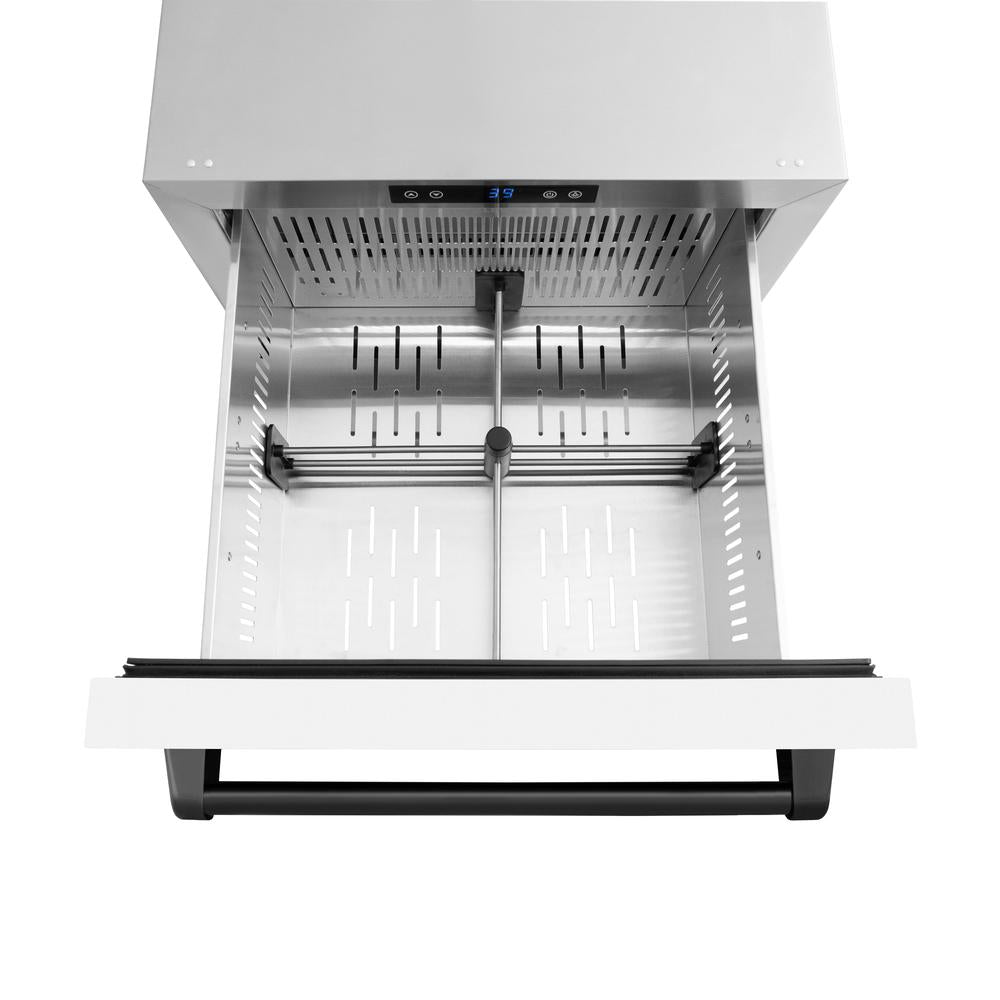 ZLINE Autograph Edition 24 Inch Touchstone 168 Can Outdoor Rated Dual Refrigerator Drawer - Matte White Doors & Black Handles (RDSOZ WM 24 MB) - Perfect for Outdoor Kitchens, Patio Bars & Entertaining Spaces