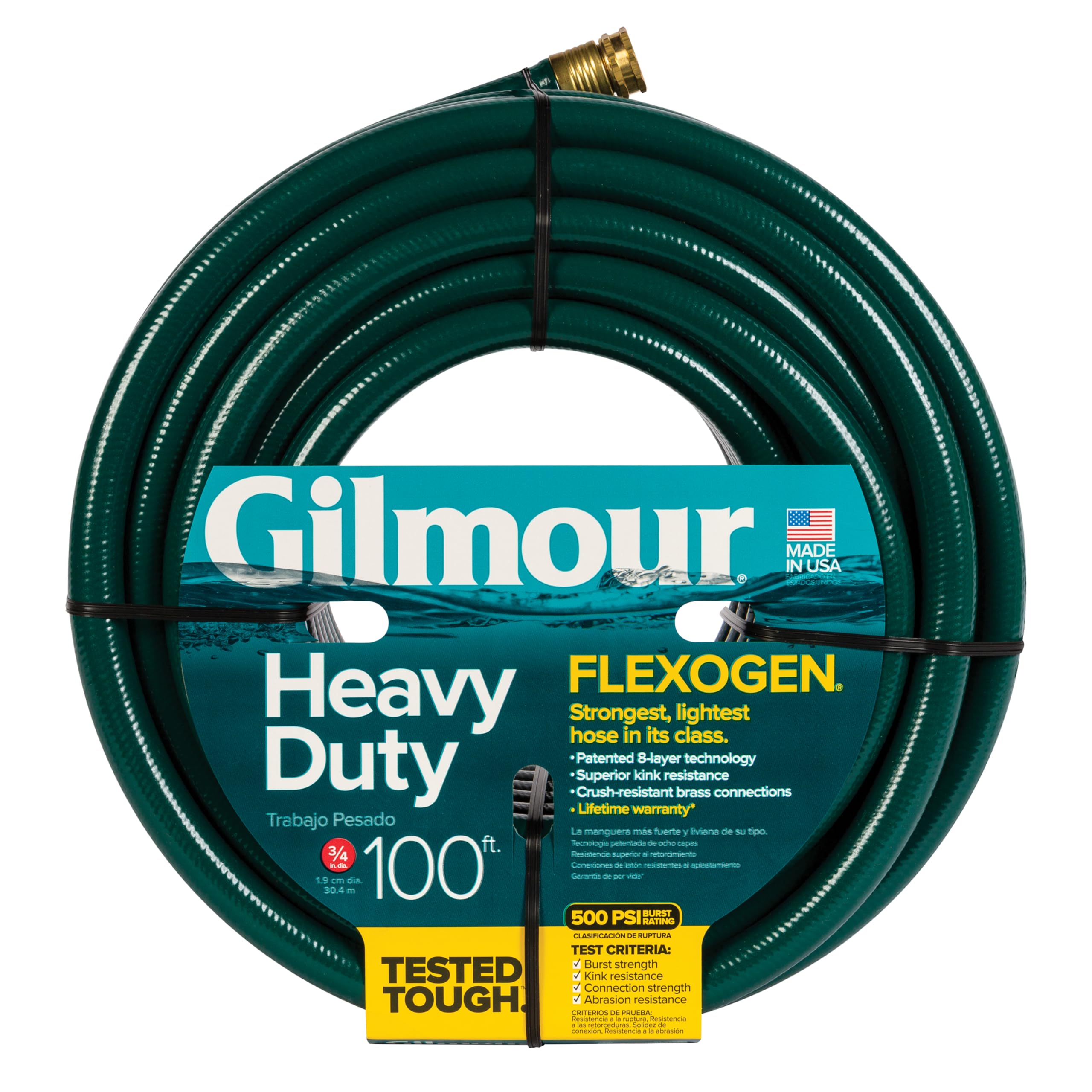 Gilmour Flexogen 3/4 in x 100 ft Heavy Duty Garden Hose - Flexible, Kink Resistant Outdoor Water Hose for Lawn, Yard & Garden Care - Perfect for Watering Plants, Washing Cars & Outdoor Cleaning (Green)