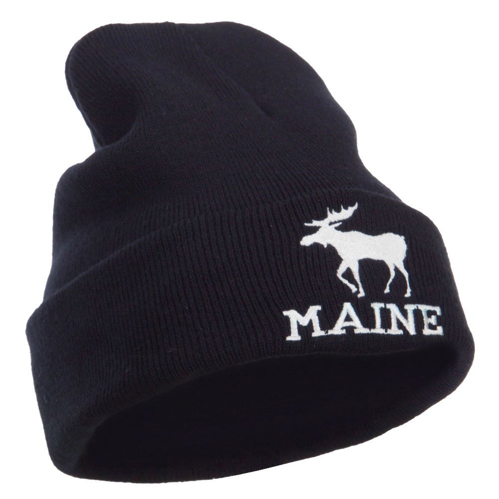 Maine State Moose Embroidered Cuff Beanie Hat - Warm Winter Knit Cap with Embroidered Moose Design - Perfect for Outdoor Activities, Skiing, and Cold Weather Fashion