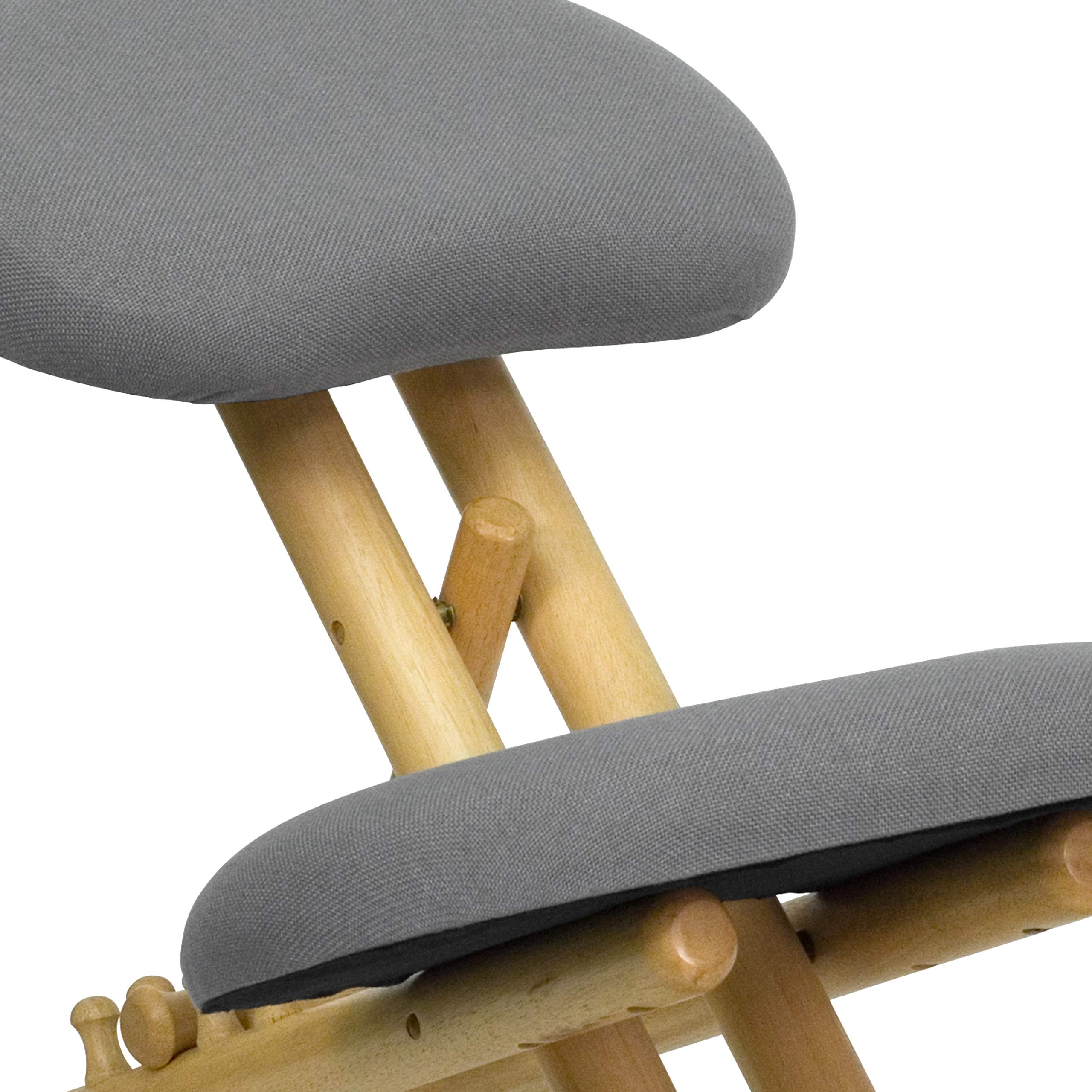Ergonomic Kneeling Office Chair with Gray Fabric - Adjustable Mobile Wooden Chair for Home & Office - Perfect for Posture Support, Back Pain Relief & Long Work Sessions