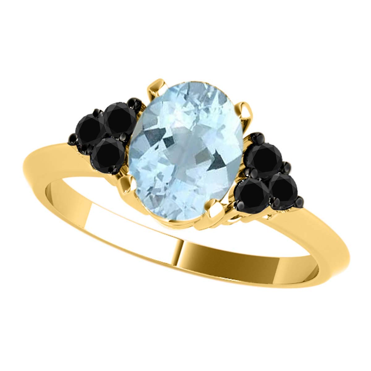 10K Solid Yellow Gold 1.55 Carat Black Diamond & Oval Gemstone Ring for Women - Elegant Wedding, Engagement, Anniversary Gift for Her