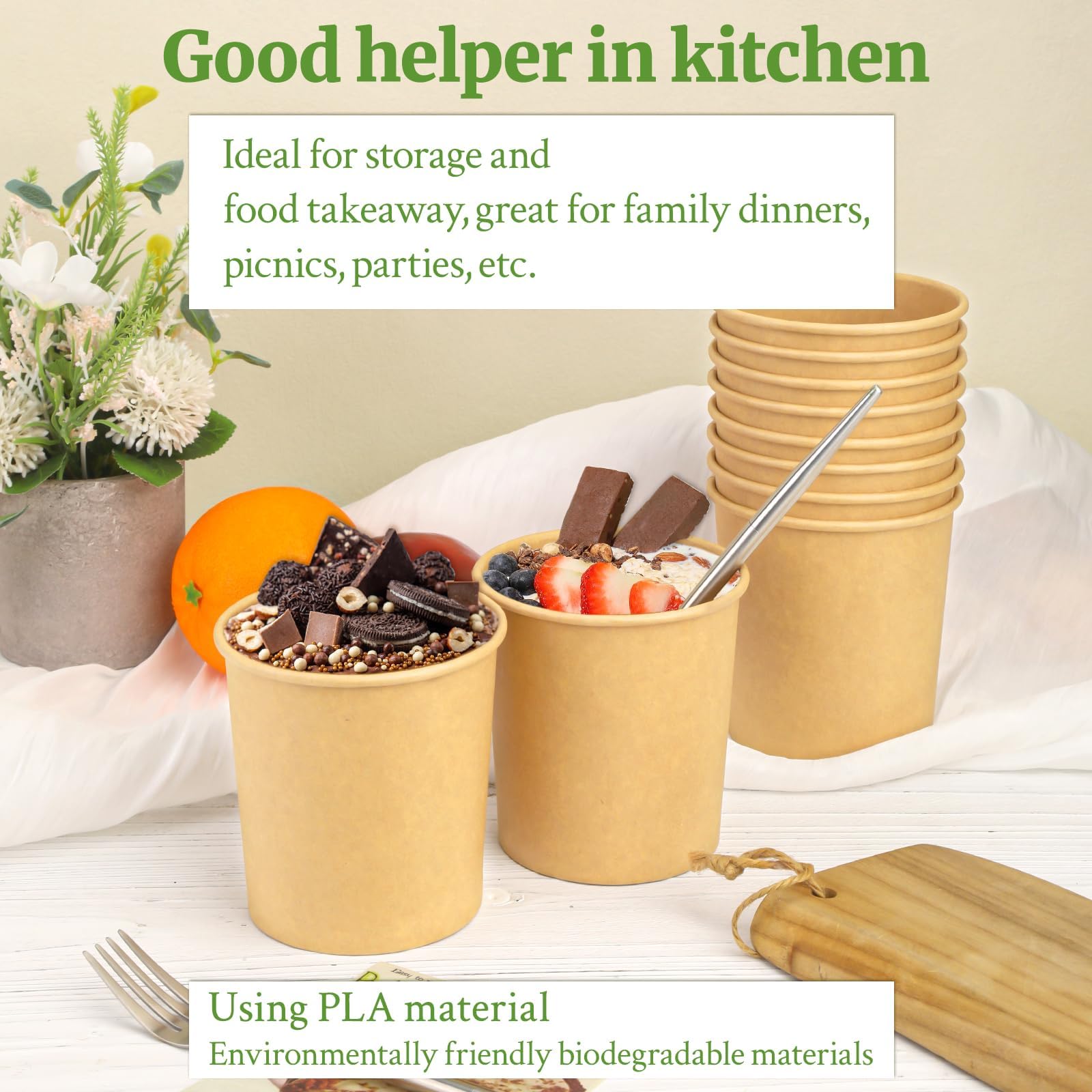 16 Oz Compostable Paper Soup Containers with Lids - 25 Pack Biodegradable Disposable Bowls for Hot & Cold Food | Heavy Duty To-Go Containers for Soup, Ice Cream, Yogurt | Perfect for Restaurants, Catering & Takeout Meals