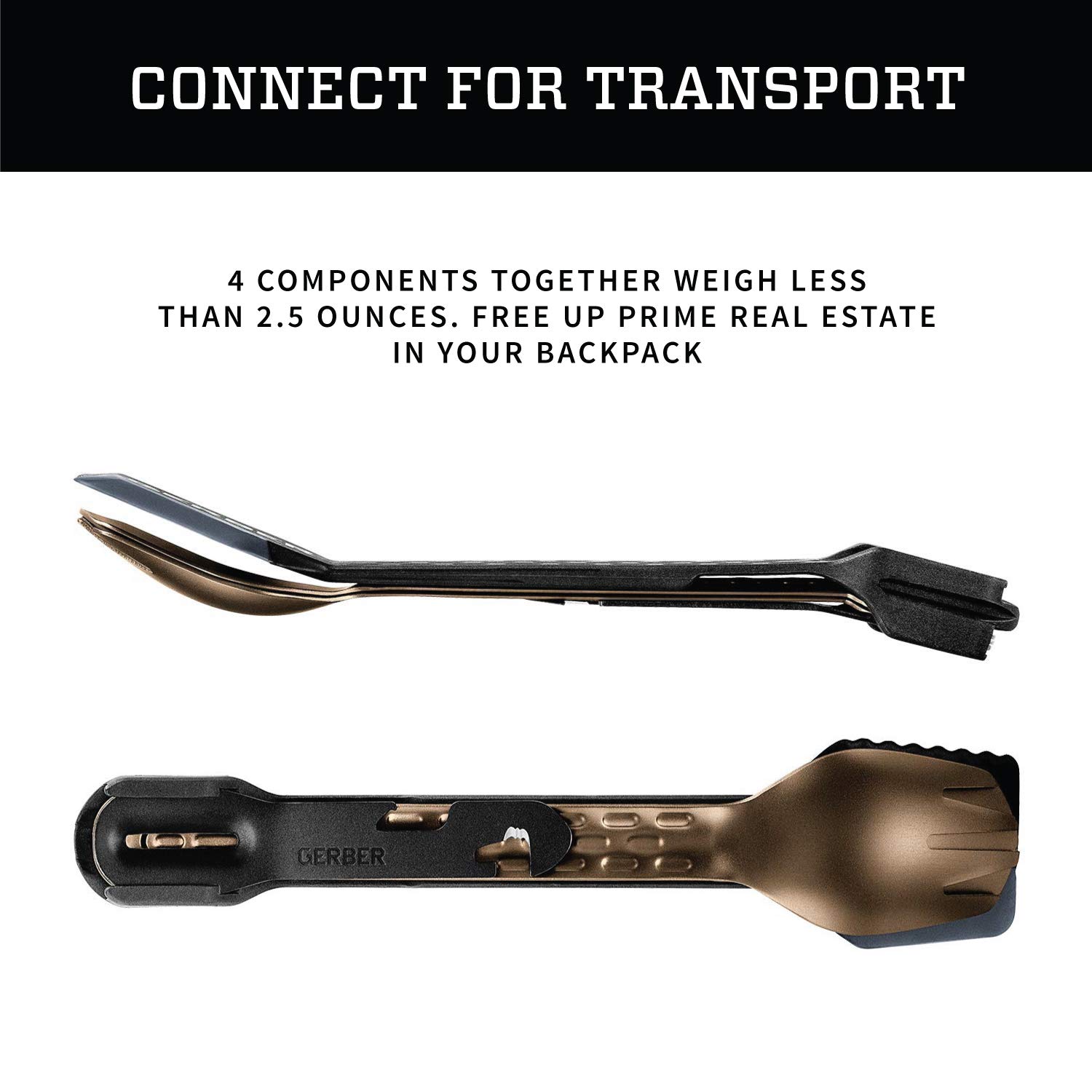Gerber Gear ComplEAT Camping Utensils Set - 5-Piece Outdoor Cooking Kit with Fork, Spoon, Tongs, Spatula & Multi-Tool in Burnt Bronze - Perfect for Camping, Hiking, Picnics & Backpacking Adventures